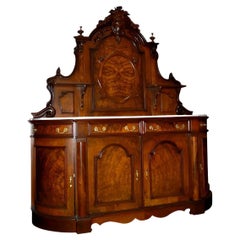 Antique 19th Century American Victorian Walnut & Burl Sideboard with Marble Top