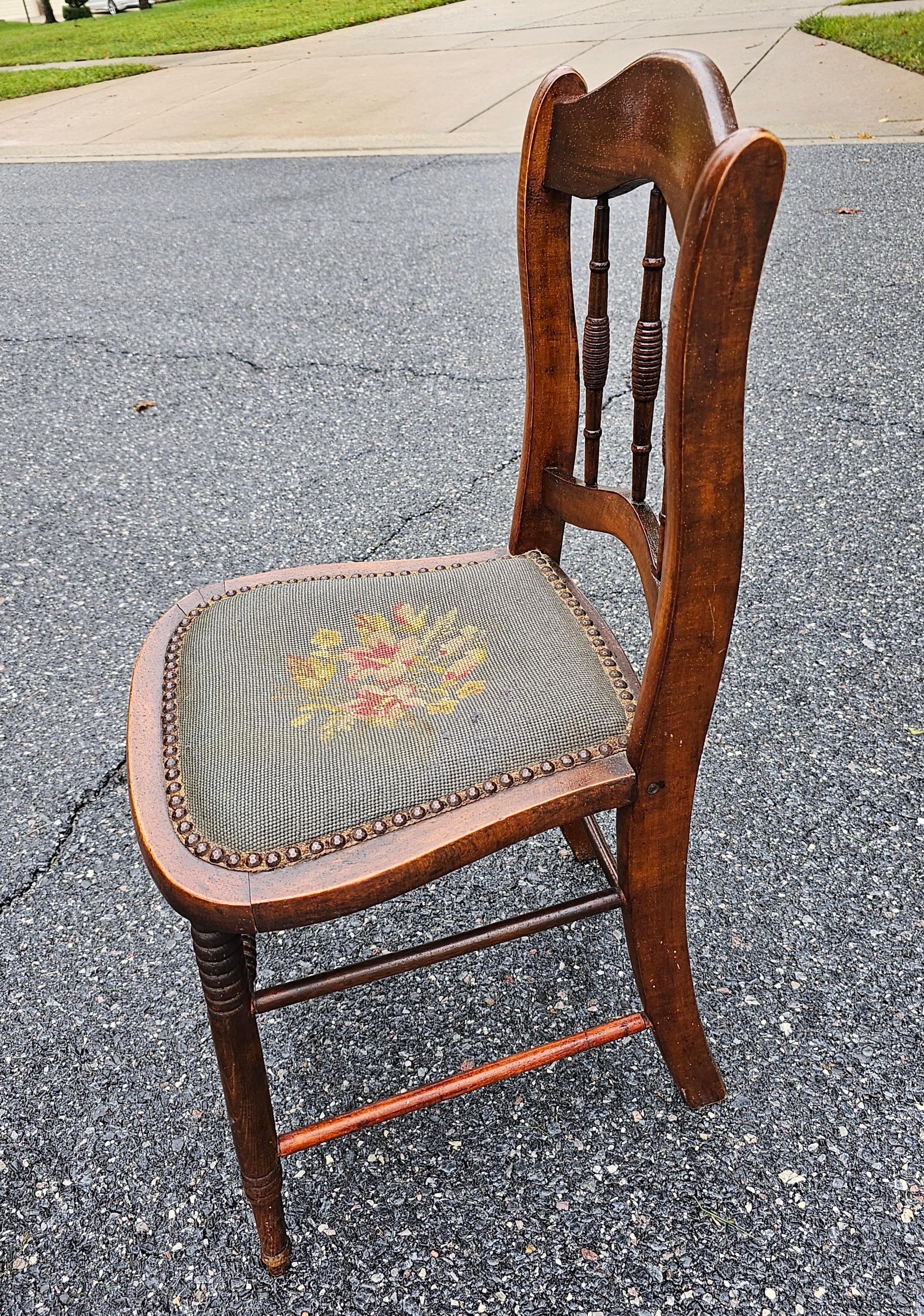 Hand-Crafted 19th Century American Walnut and Needlepoint Upholstered Seat Side Chairs, Pair For Sale