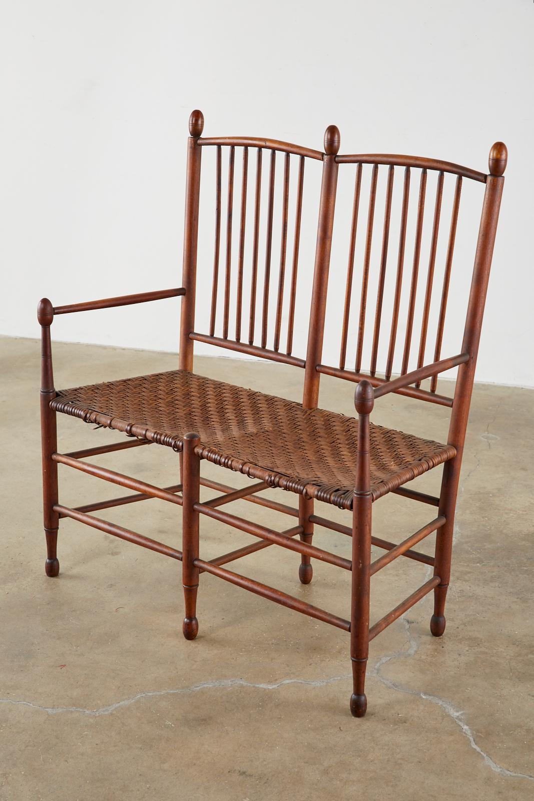 Fabric 19th Century American Windsor Spindle Back Settee