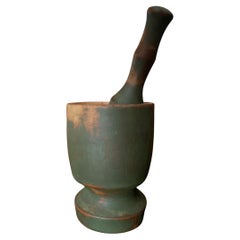19th Century American Wooden Mortar and Pestle, Original Paint