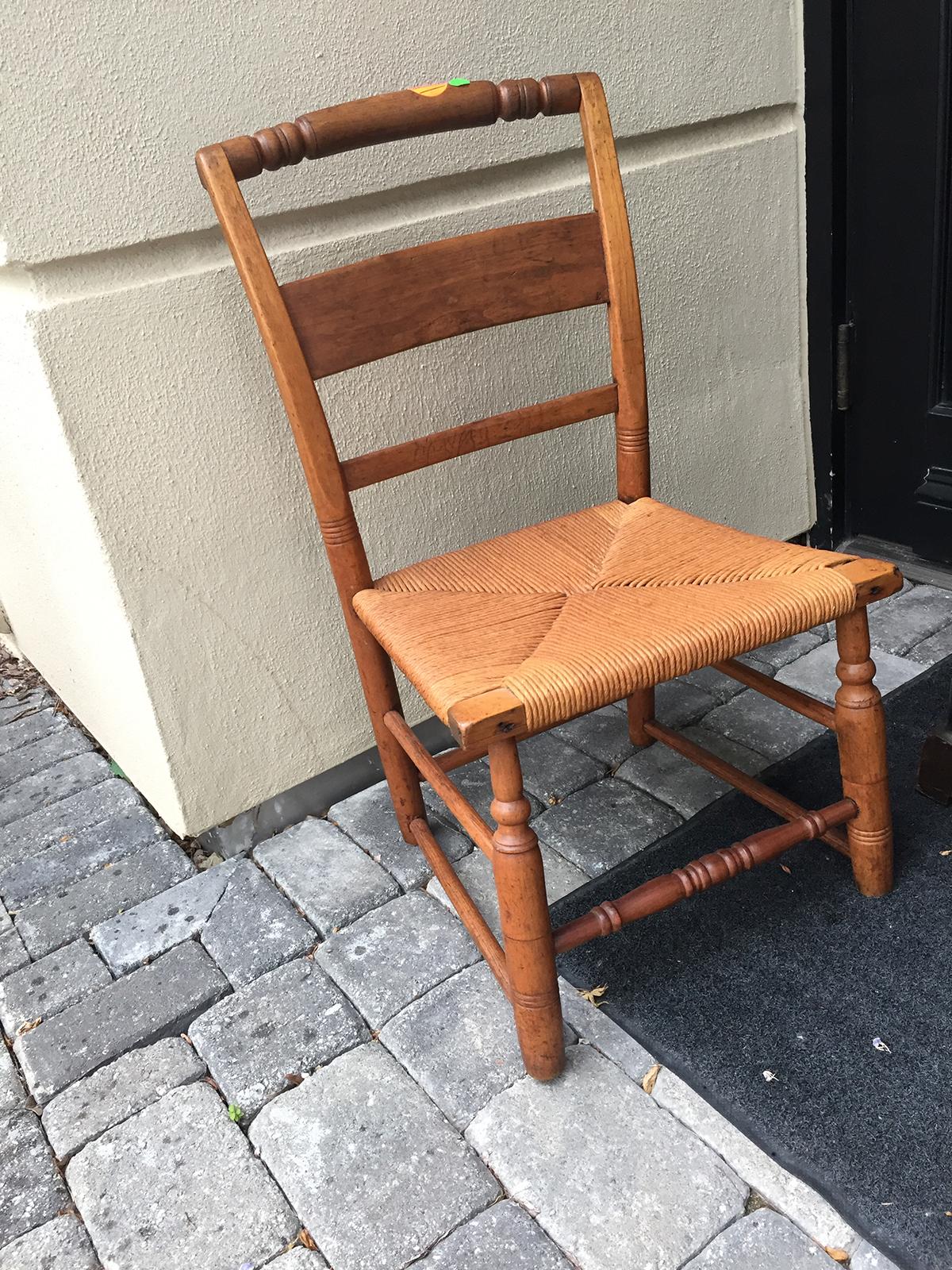 19th Century American Work Child's Chair with Rush Seat For Sale 7