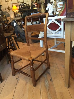 19th Century American Work Child's Chair with Rush Seat