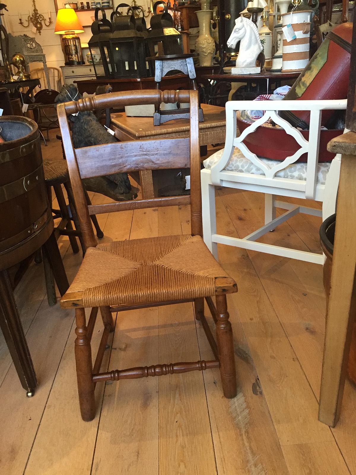 19th Century American Work Child's Chair with Rush Seat In Good Condition For Sale In Atlanta, GA