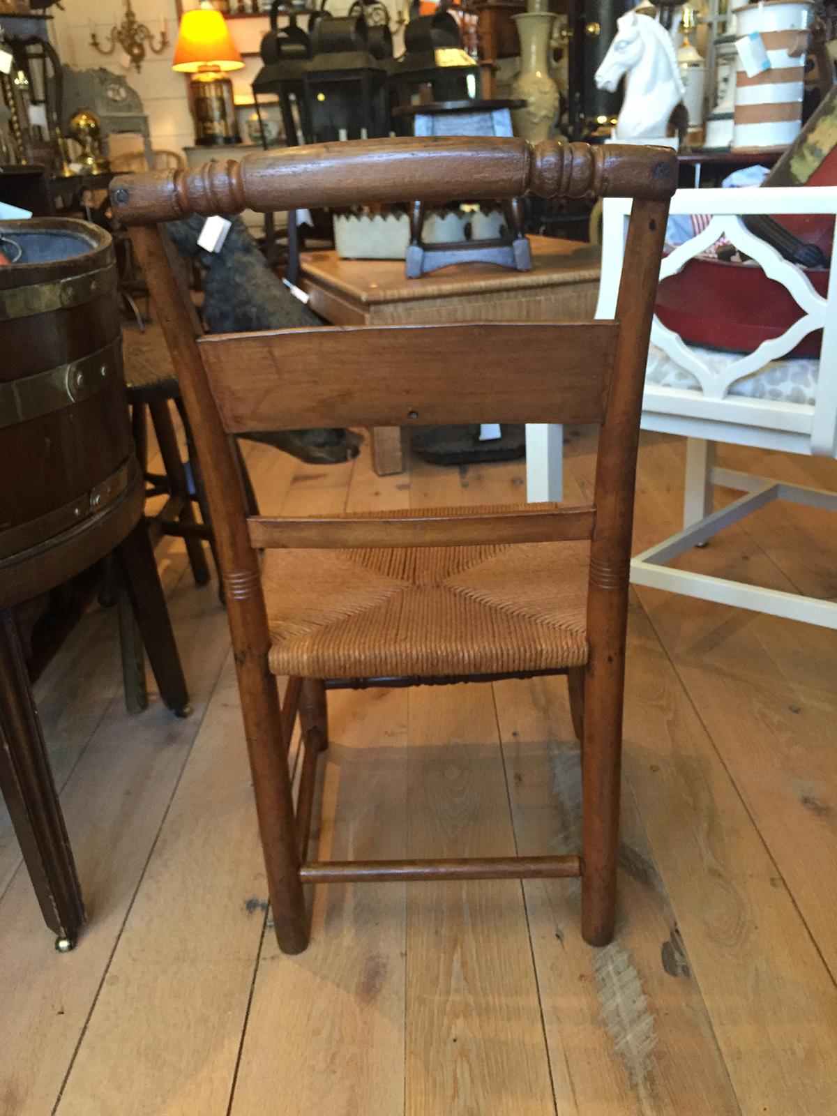 19th Century American Work Child's Chair with Rush Seat For Sale 3