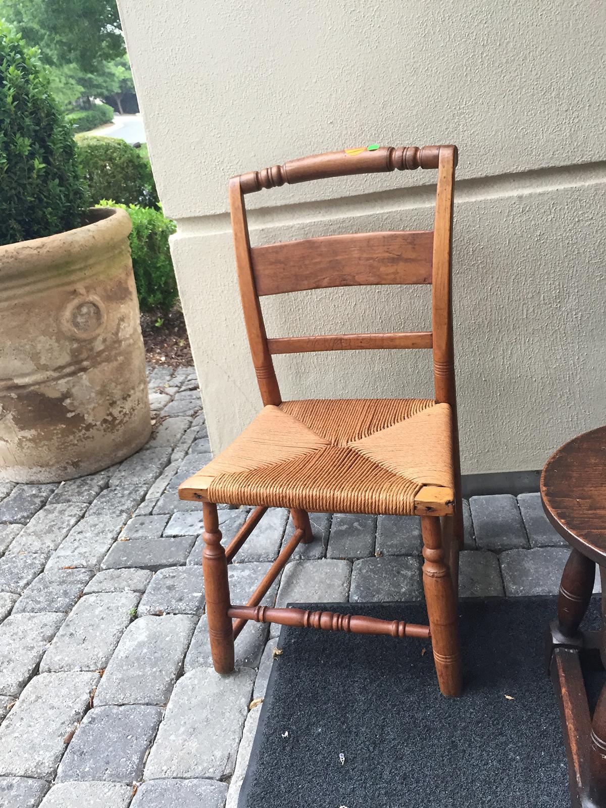 19th Century American Work Child's Chair with Rush Seat For Sale 6