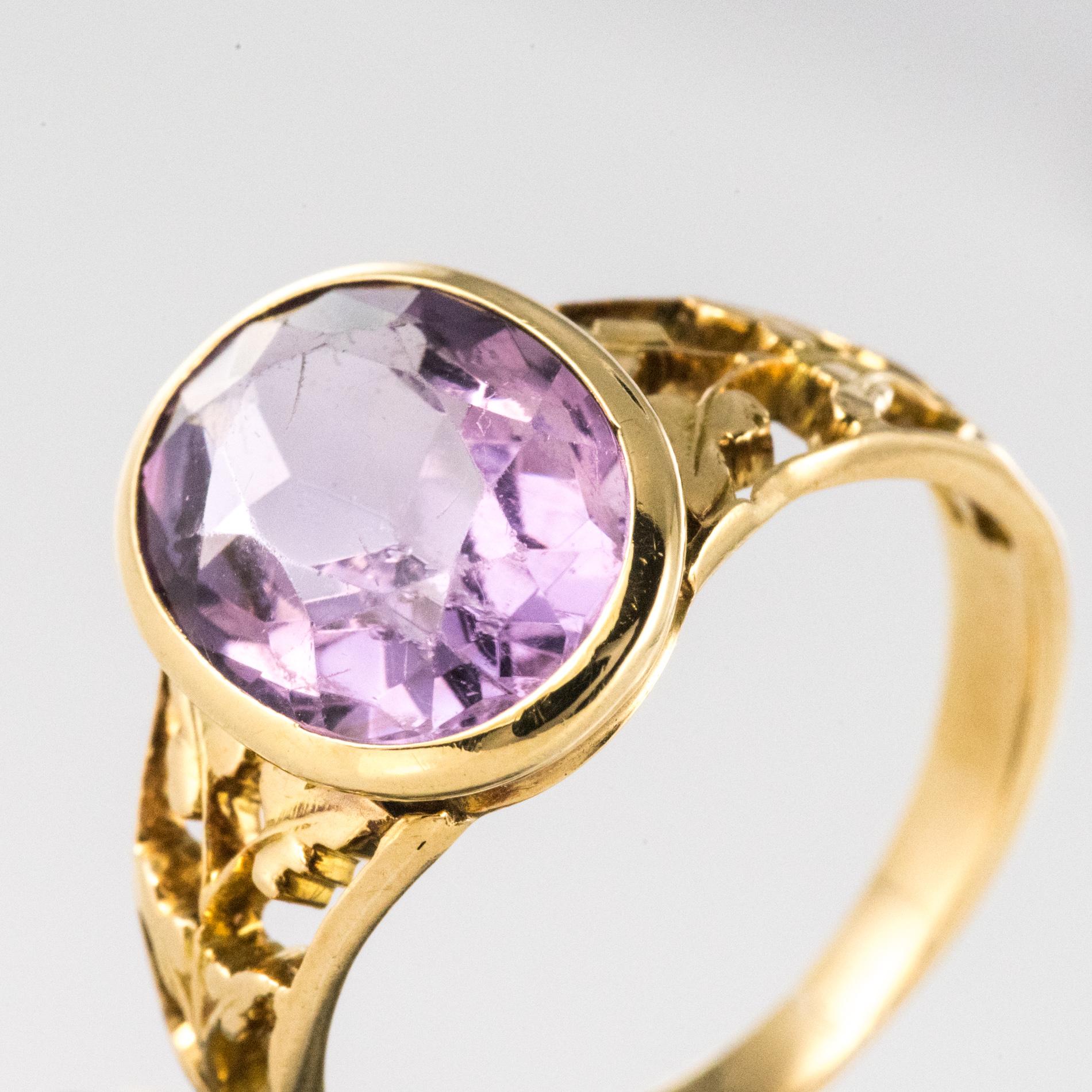 19th Century Amethyst 18 Karat Yellow Gold Leaf Decoration Ring 6