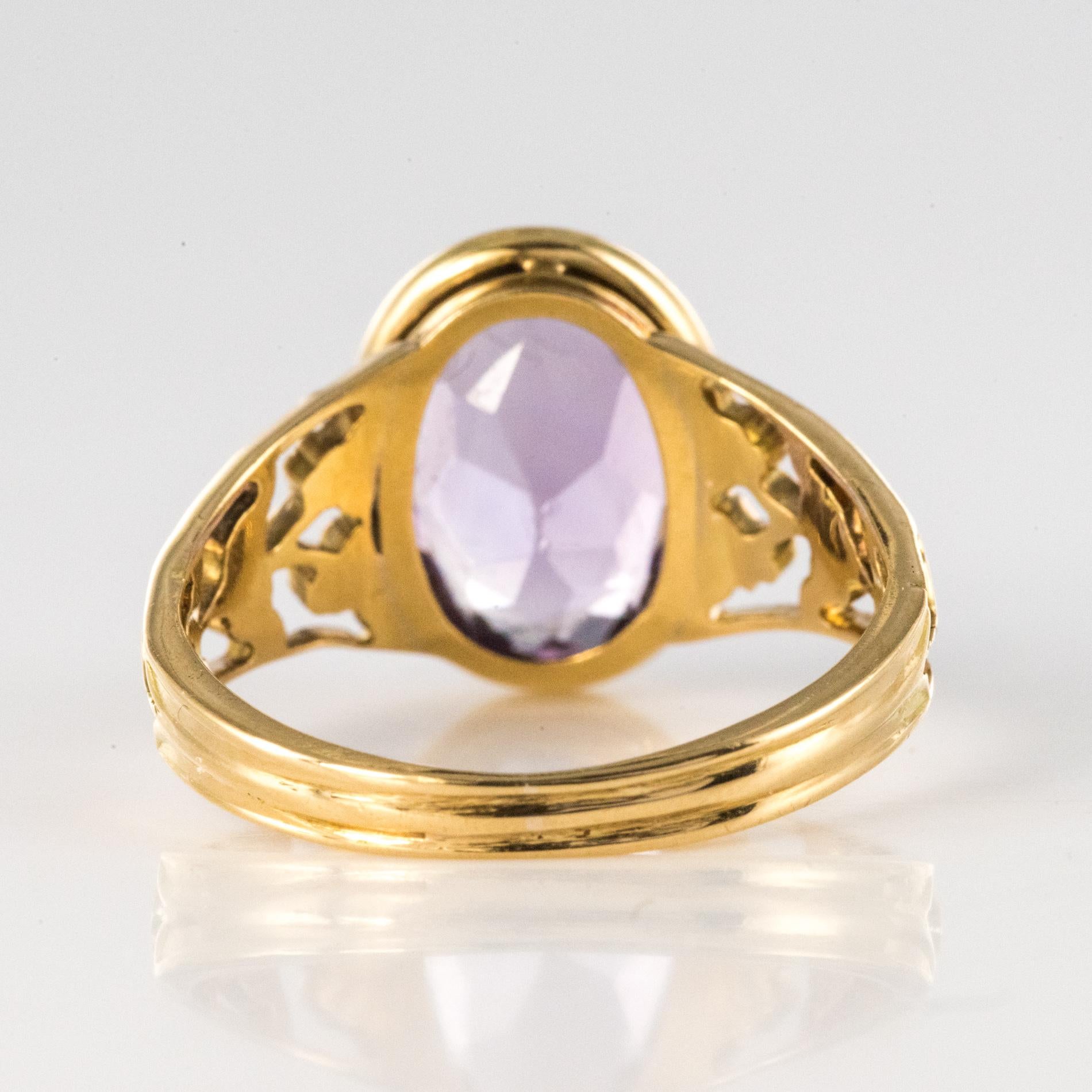 19th Century Amethyst 18 Karat Yellow Gold Leaf Decoration Ring 10