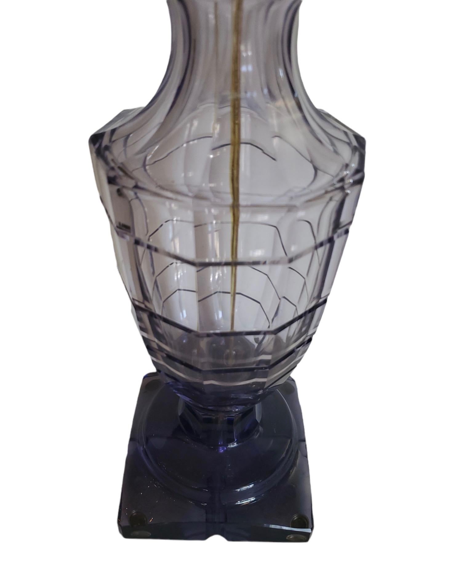Beautiful hand cut crystal lamp with hand painted parchment shade. Newly wired. On a double click 