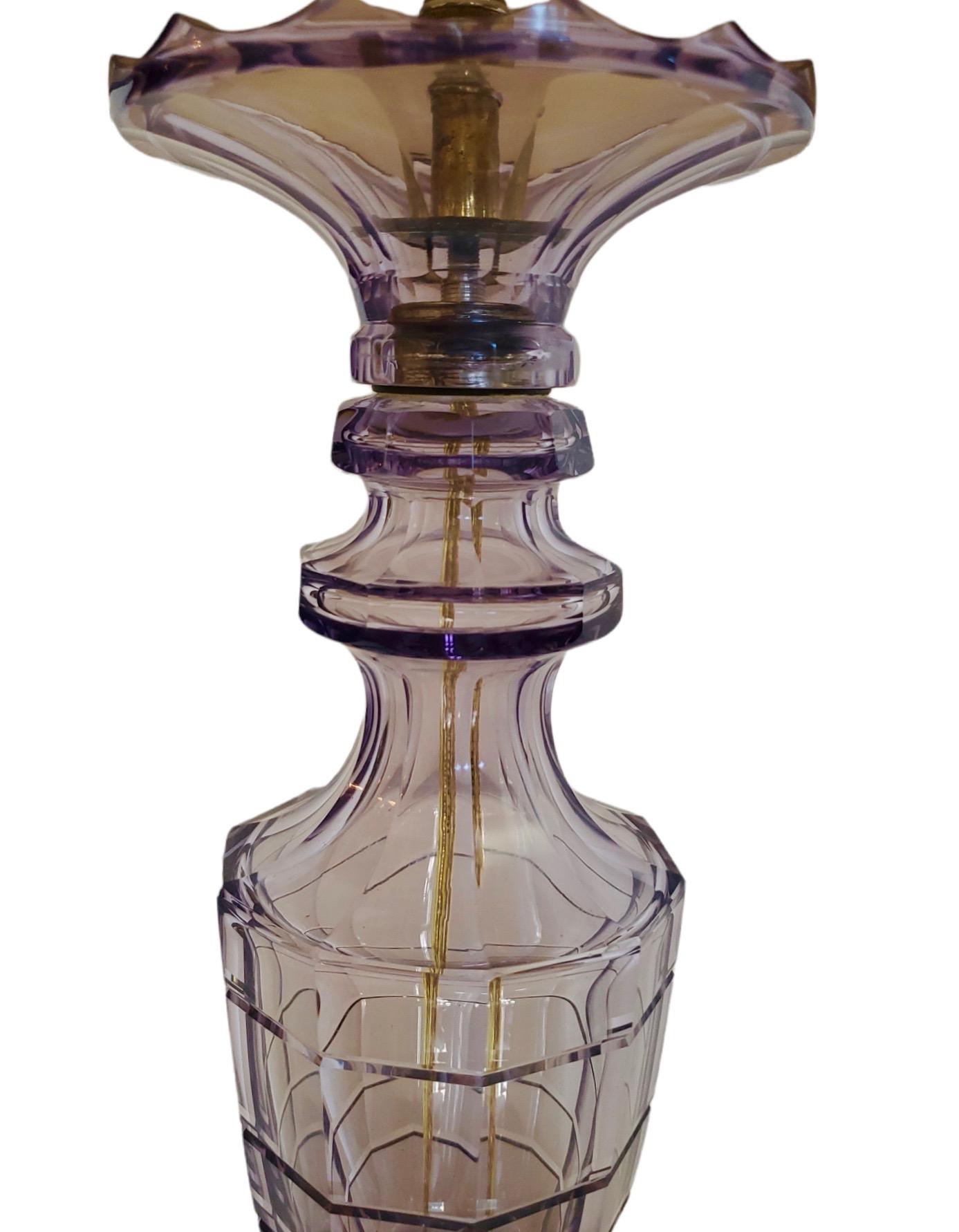 Hand-Crafted 19th Century Amethyst Cut Crystal Lamp For Sale