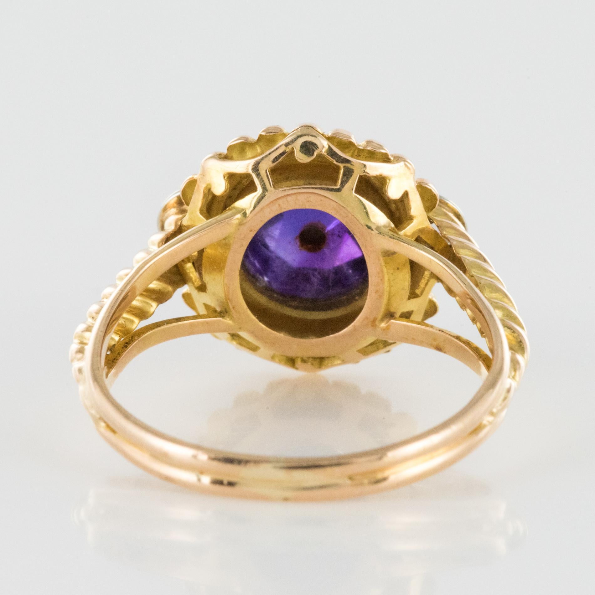 19th Century Amethyst Diamonds 18 Karat Yellow Gold Ring For Sale 6