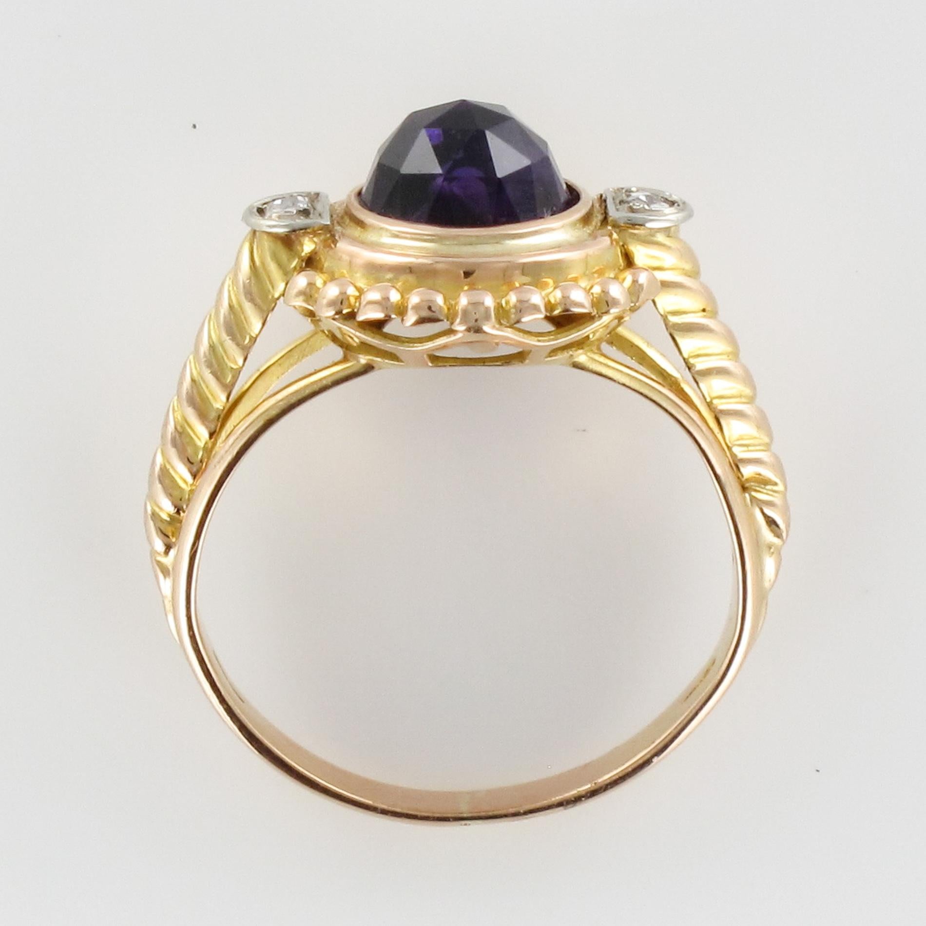 19th Century Amethyst Diamonds 18 Karat Yellow Gold Ring For Sale 7