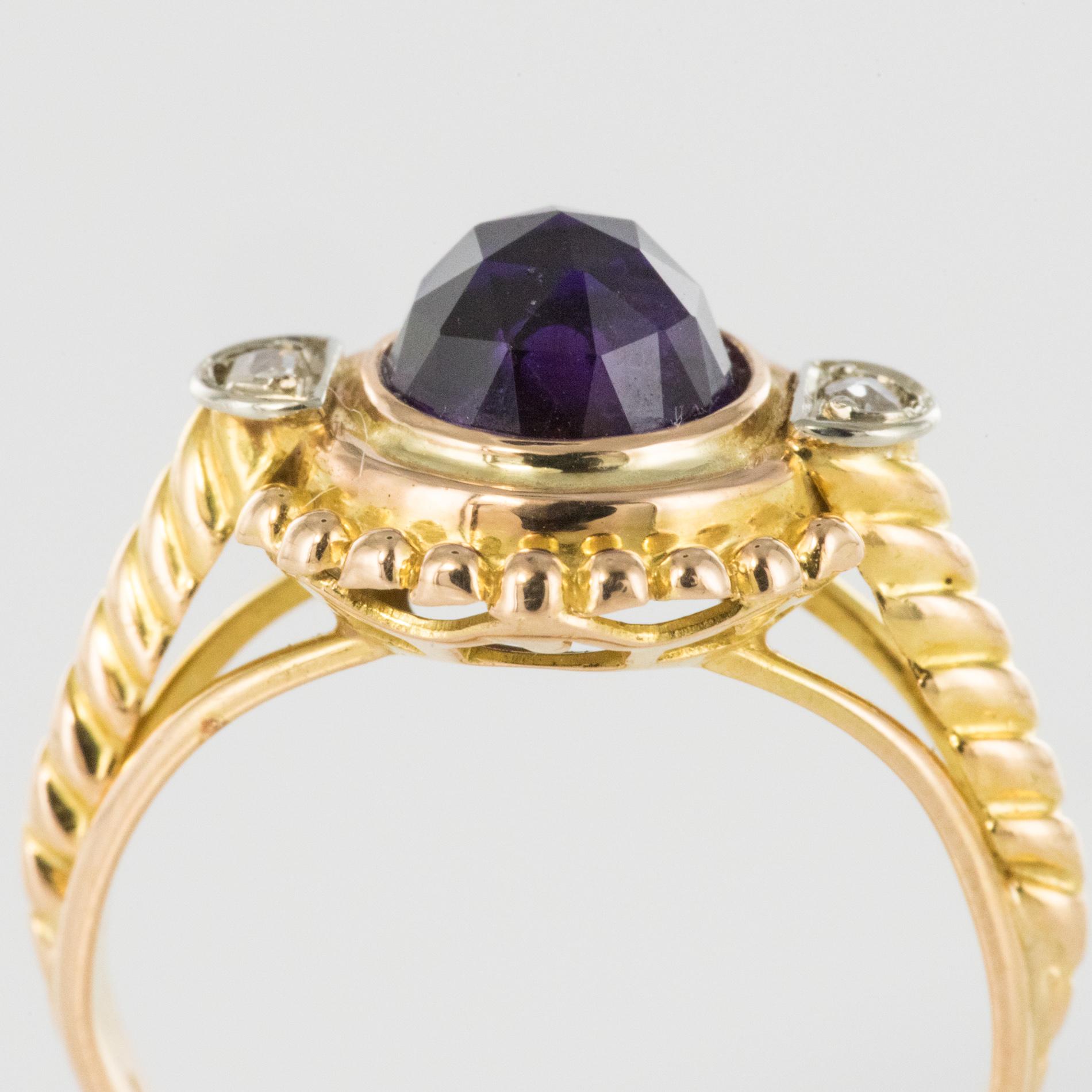 19th Century Amethyst Diamonds 18 Karat Yellow Gold Ring For Sale 3
