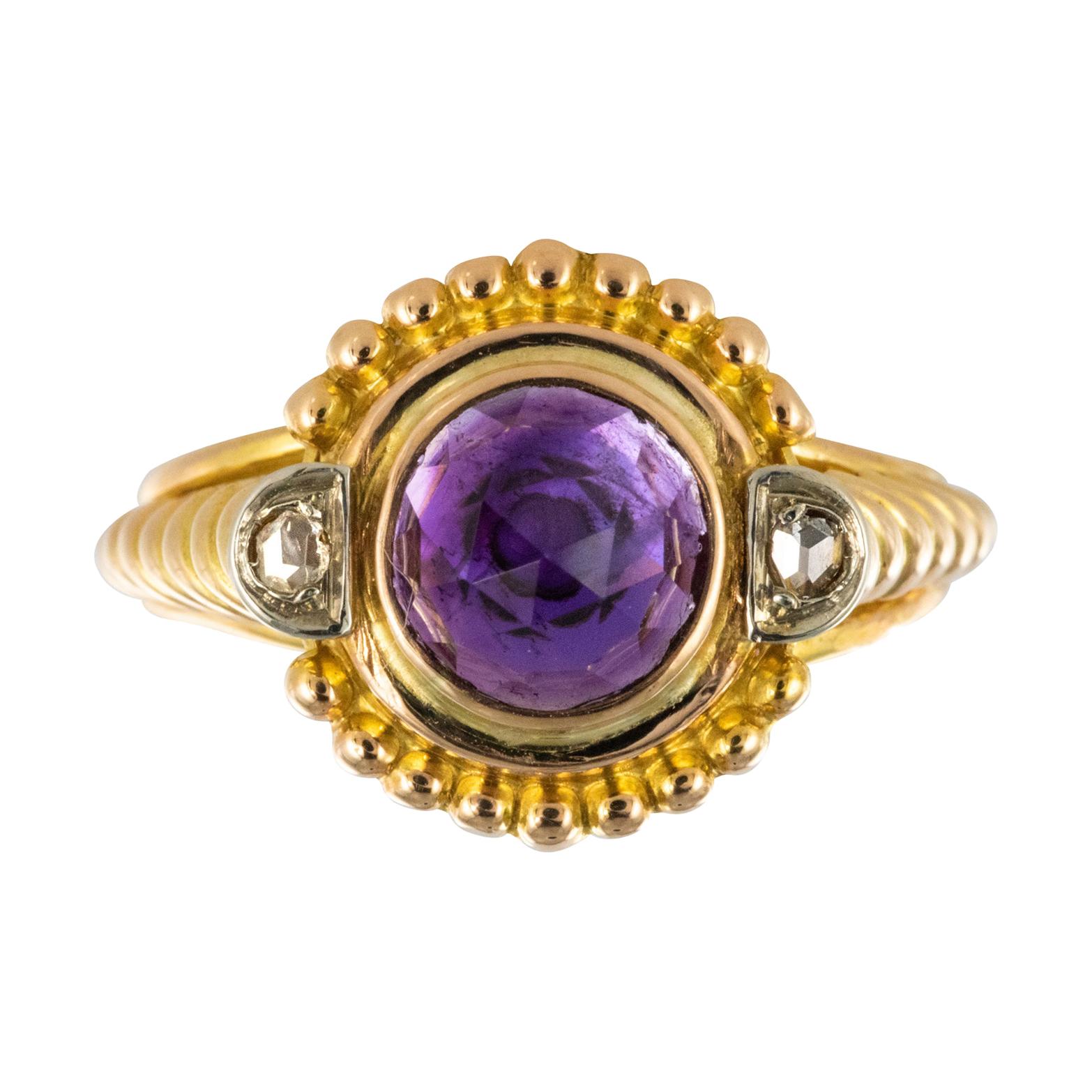 19. Jahrhundert Amethyst Diamanten 18 Karat Gelbgold Ring