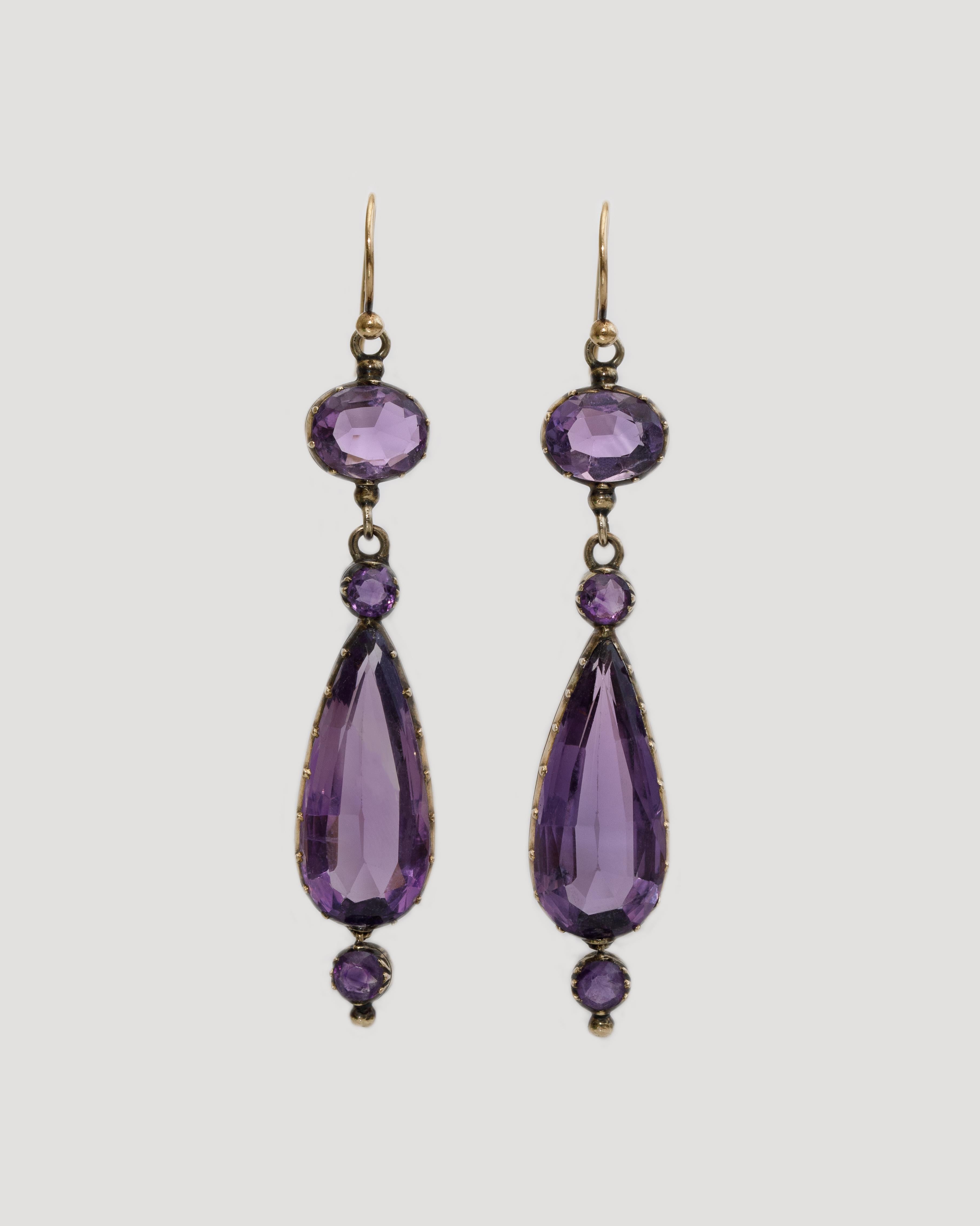 Pear Cut 19th Century Amethyst Earrings For Sale