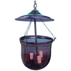 Antique 19th Century Amethyst Glass Smoke Three-Light Bell Jar Lantern