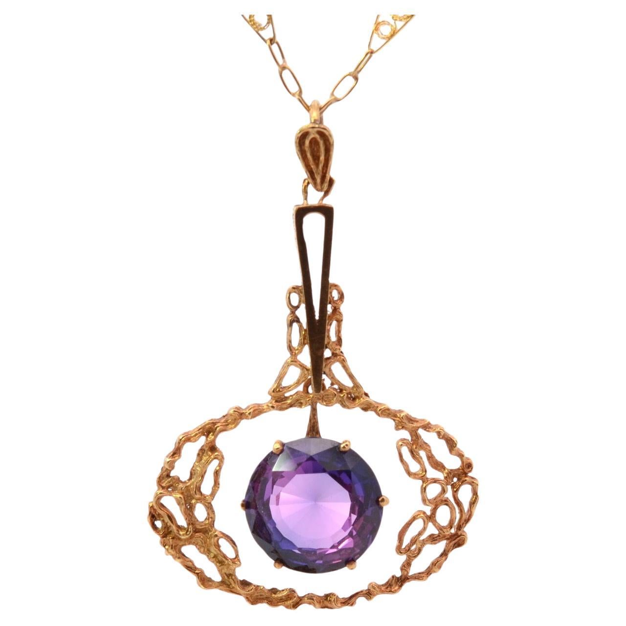 19th century amethyst pendant necklace in 18k gold