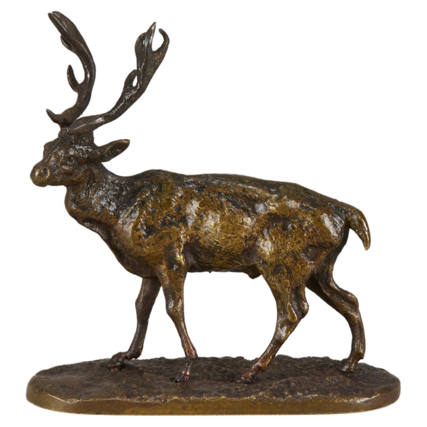 19th Century Anamilier Bronze Entitled "Cerf Debout" by Pierre Jules Mêne