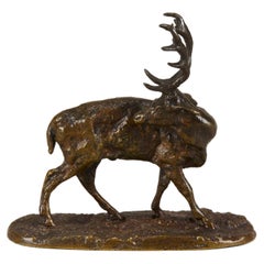19th Century Anamilier Bronze Entitled "Cerf Tournée" by Pierre Jules Mêne