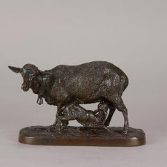 19th Century Anamilier Bronze Entitled "Ewe And Lamb" by Pierre Jules Mêne