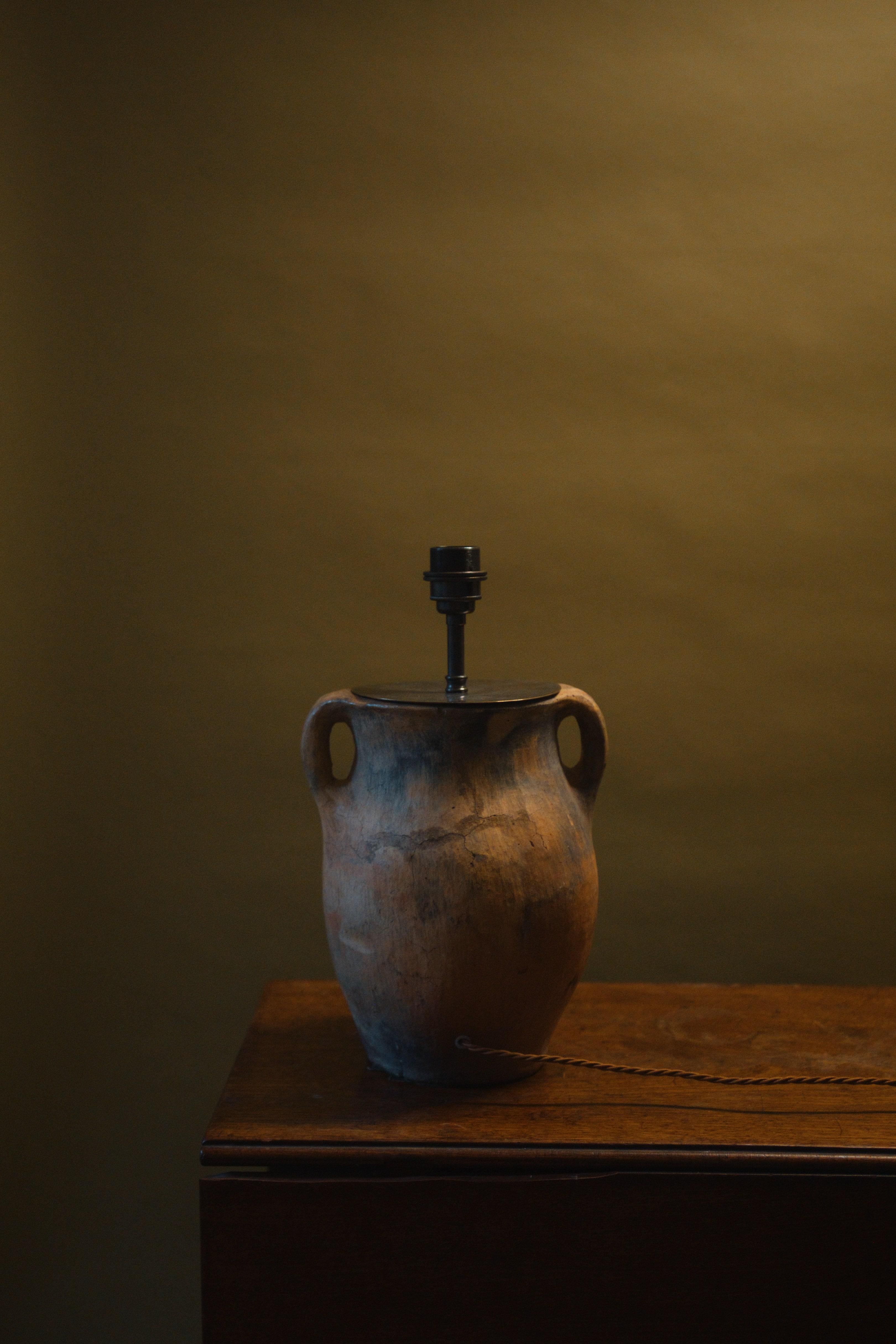 Rustic 20th Century Anatolian Clay Pot Lamp –Vintage Handcrafted Mediterranean Lighting