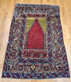 19th Century Anatolian Konya Ladik Prayer Area Rug in Red, Yellow, Blue