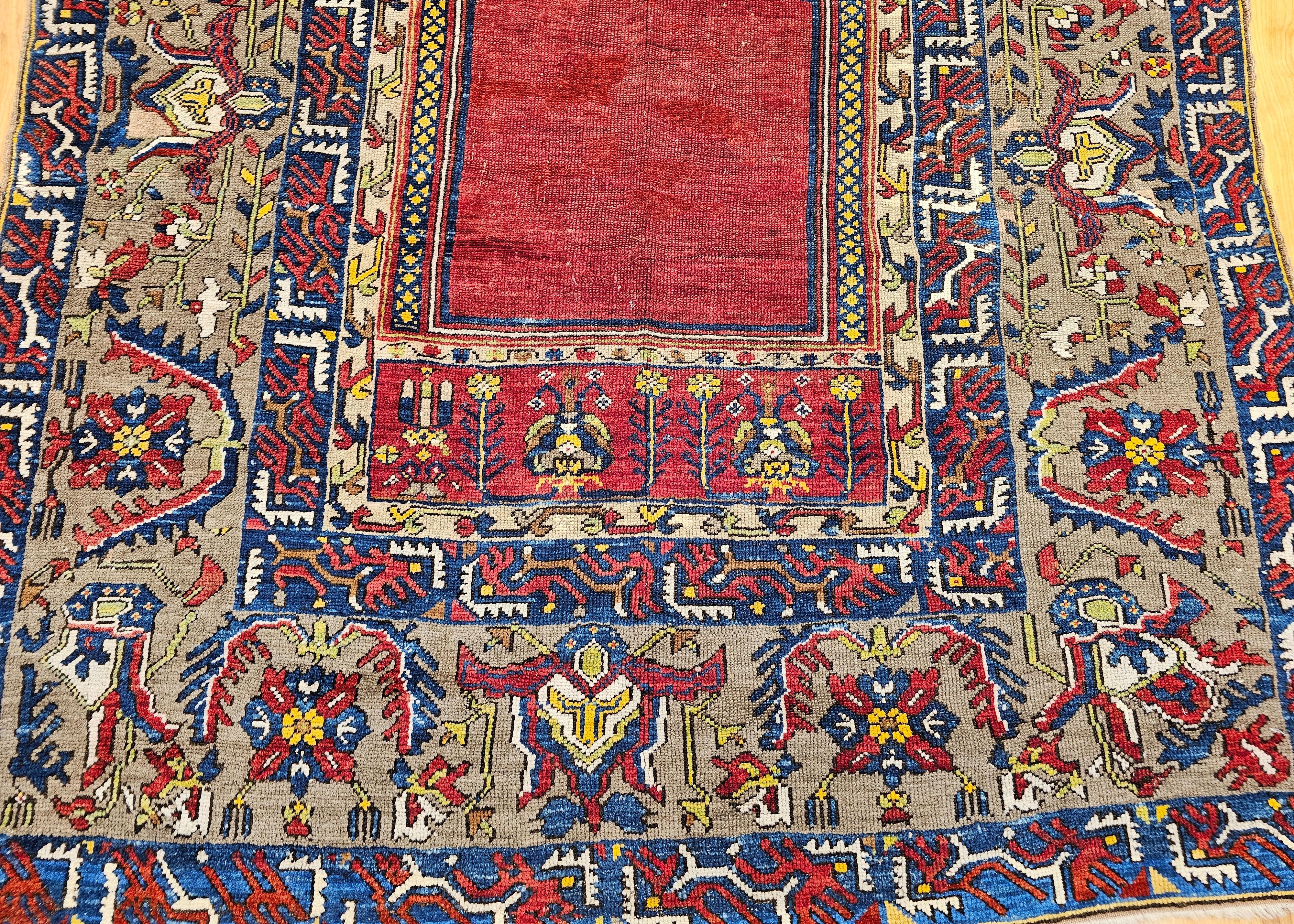 19. Jahrhundert Anatolischer Konya Ladik Gebetsteppich in Rot, Gelb, Blau im Zustand „Gut“ im Angebot in Barrington, IL