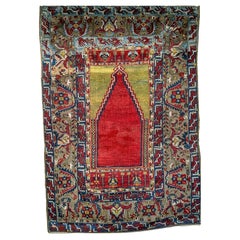 19th Century Anatolian Konya Ladik Prayer Area Rug in Red, Yellow, Blue