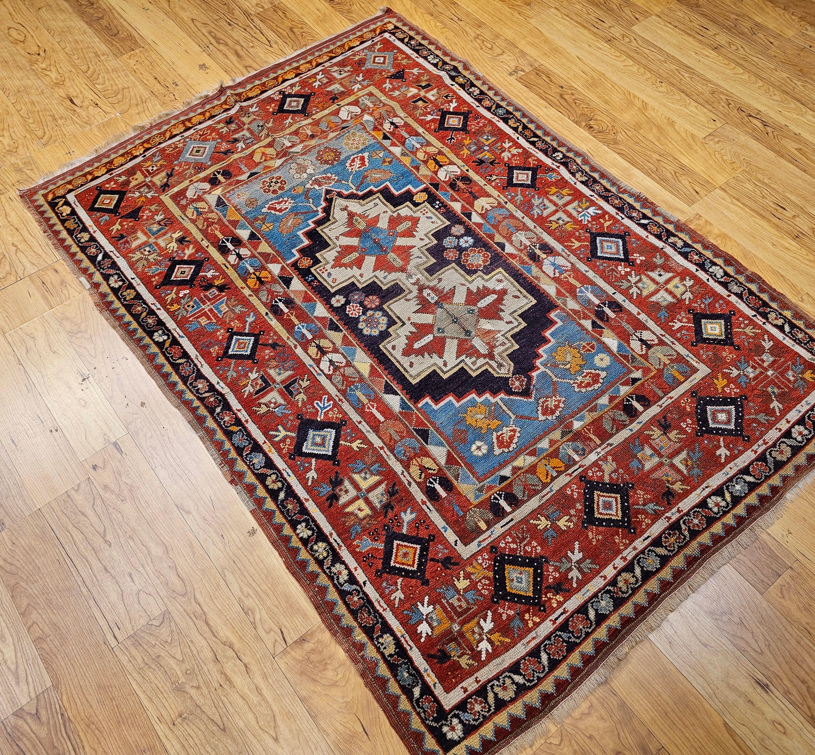 Tappeto Anatolian Village del XIX secolo in viola, turchese e rosso in vendita 5