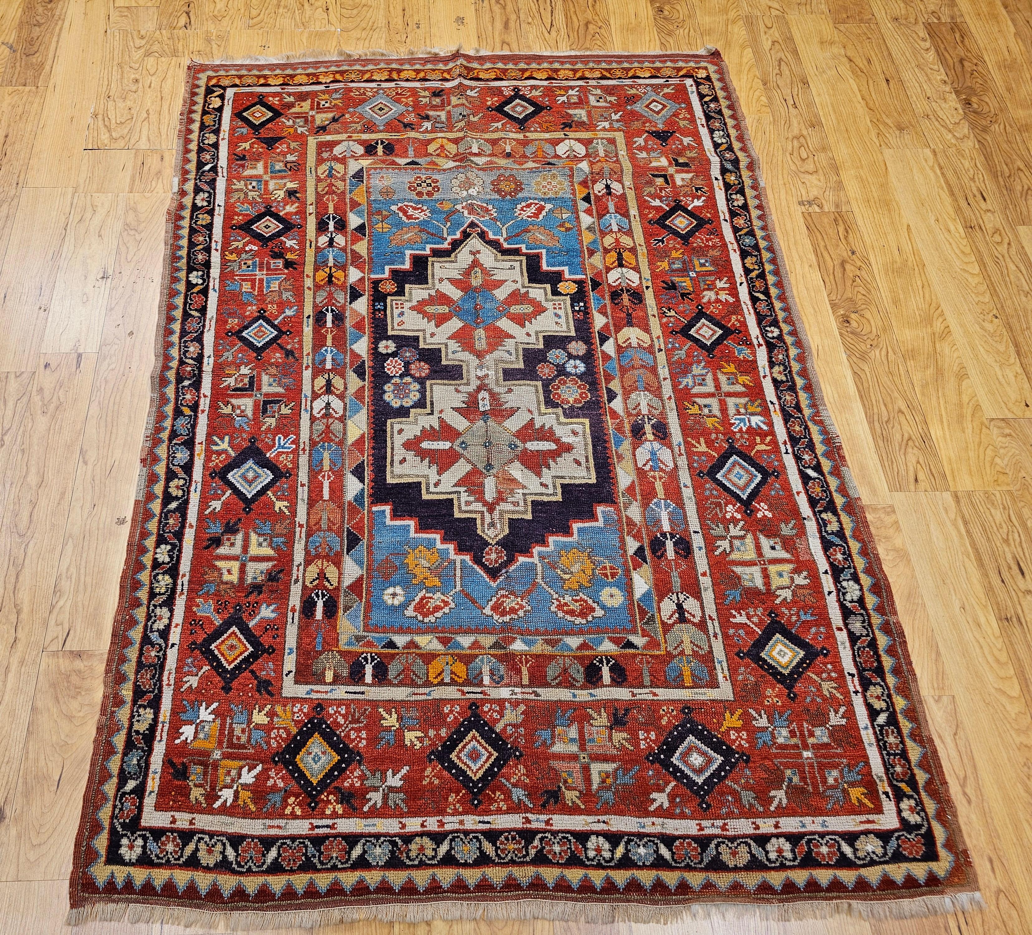 Tappeto Anatolian Village del XIX secolo in viola, turchese e rosso in vendita 6