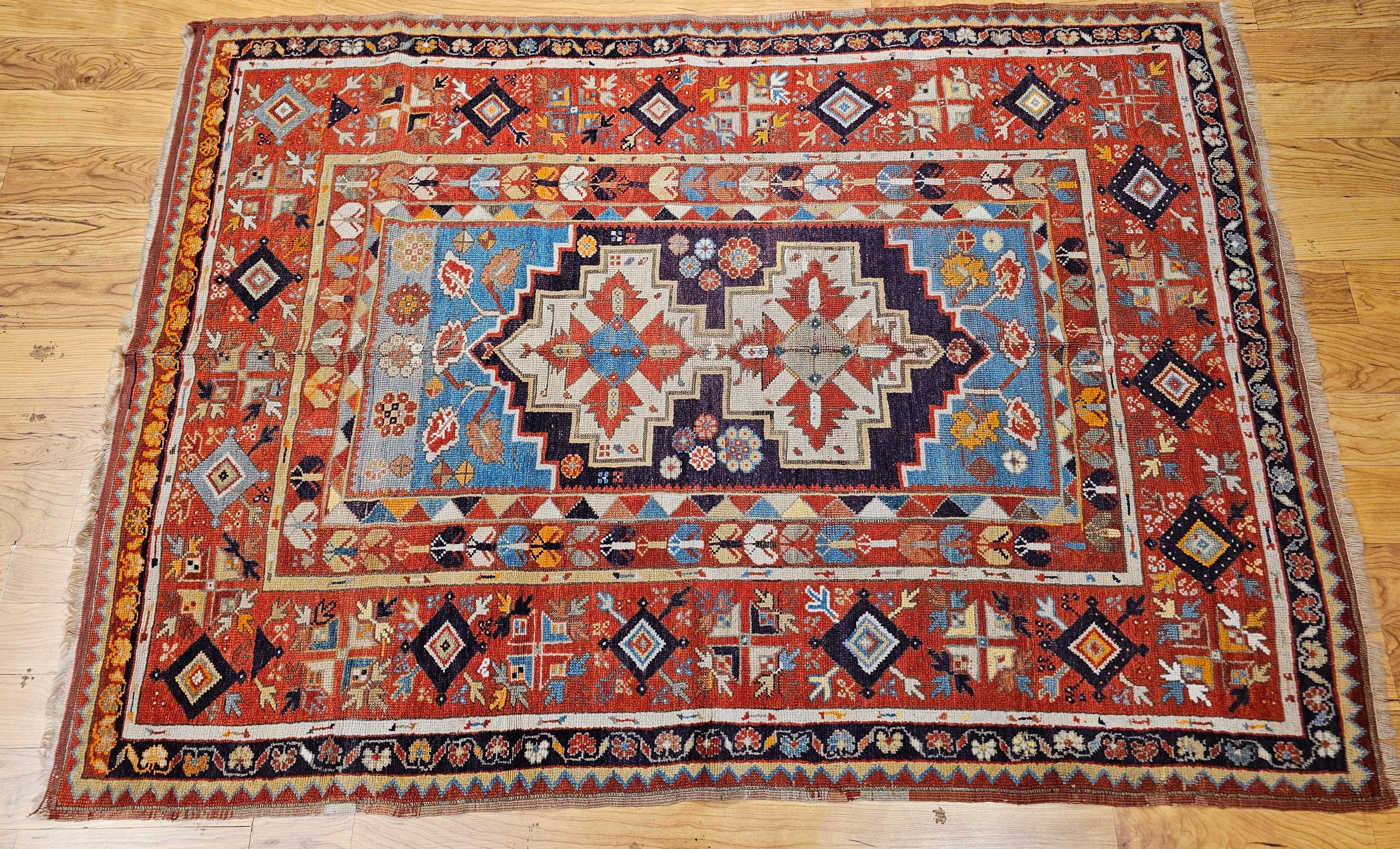 Tappeto Anatolian Village del XIX secolo in viola, turchese e rosso in vendita 8