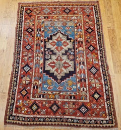 19th Century Anatolian Village Area Rug in Purple, Turquoise, Red