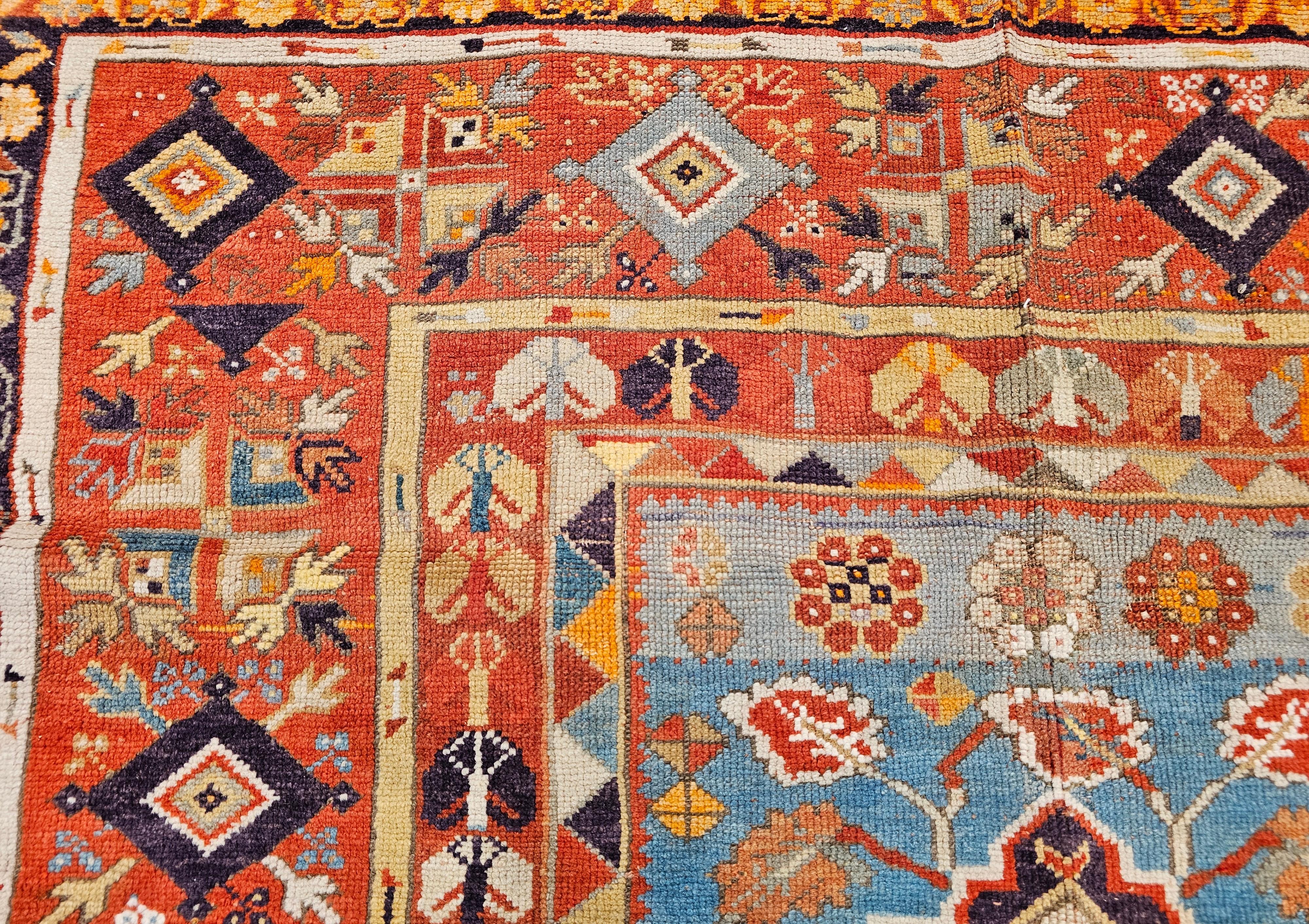 Tappeto Anatolian Village del XIX secolo in viola, turchese e rosso in vendita 1