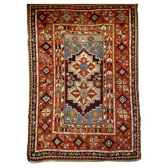 19th Century Anatolian Village Area Rug in Purple, Turquoise, Red