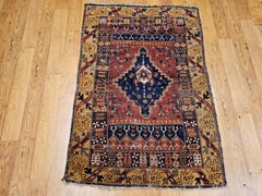19th Century Anatolian Village Area Rug in Red, Navy & Yellow