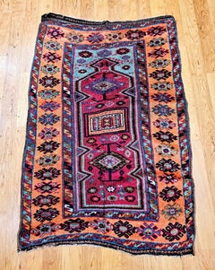 19th Century Anatolian Village Area Rug in Red, Terracotta, Turquoise
