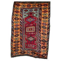 19th Century Anatolian Village Area Rug in Red, Terracotta, Turquoise