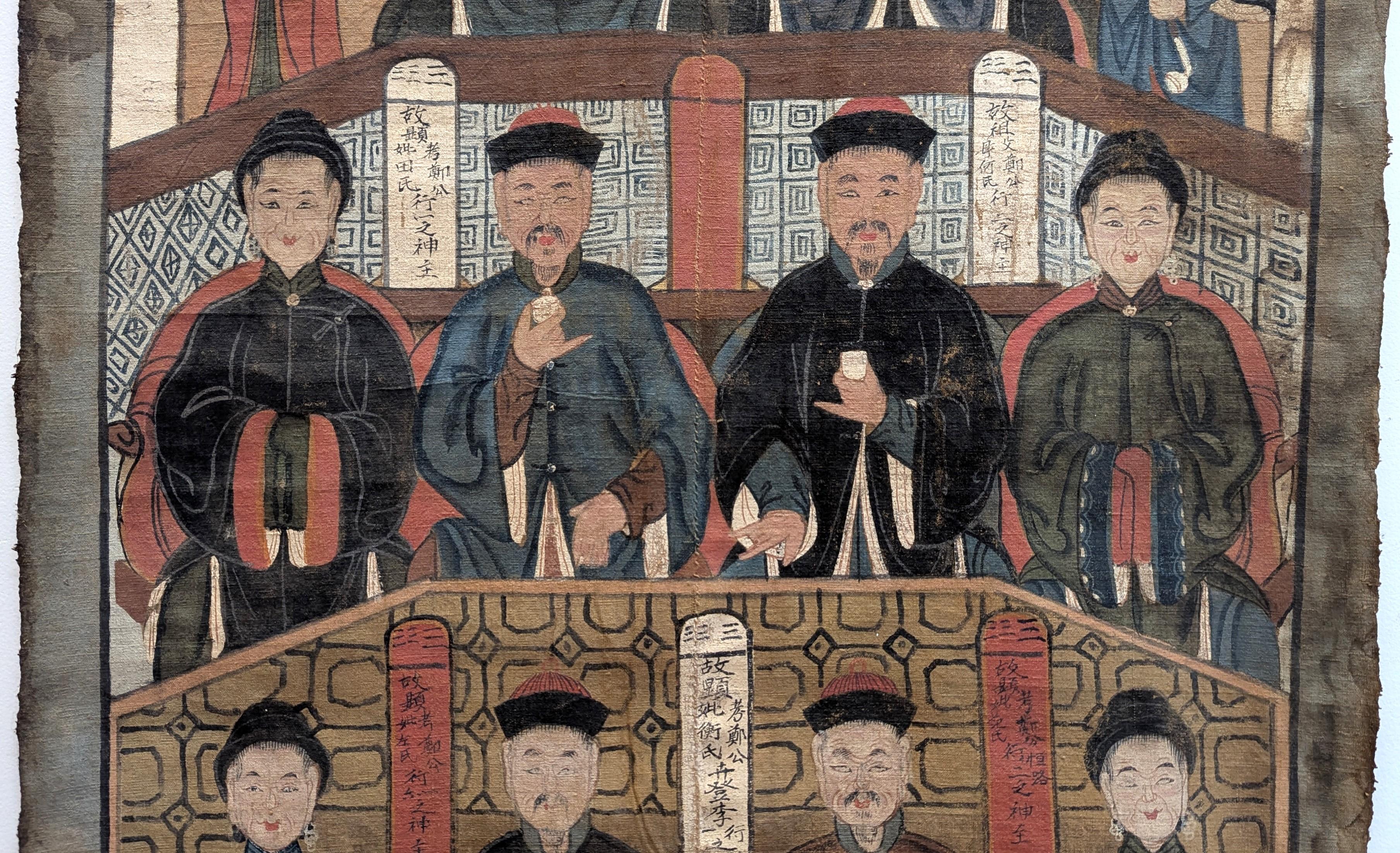 Canvas 19th Century Ancestor Painting on Cloth For Sale