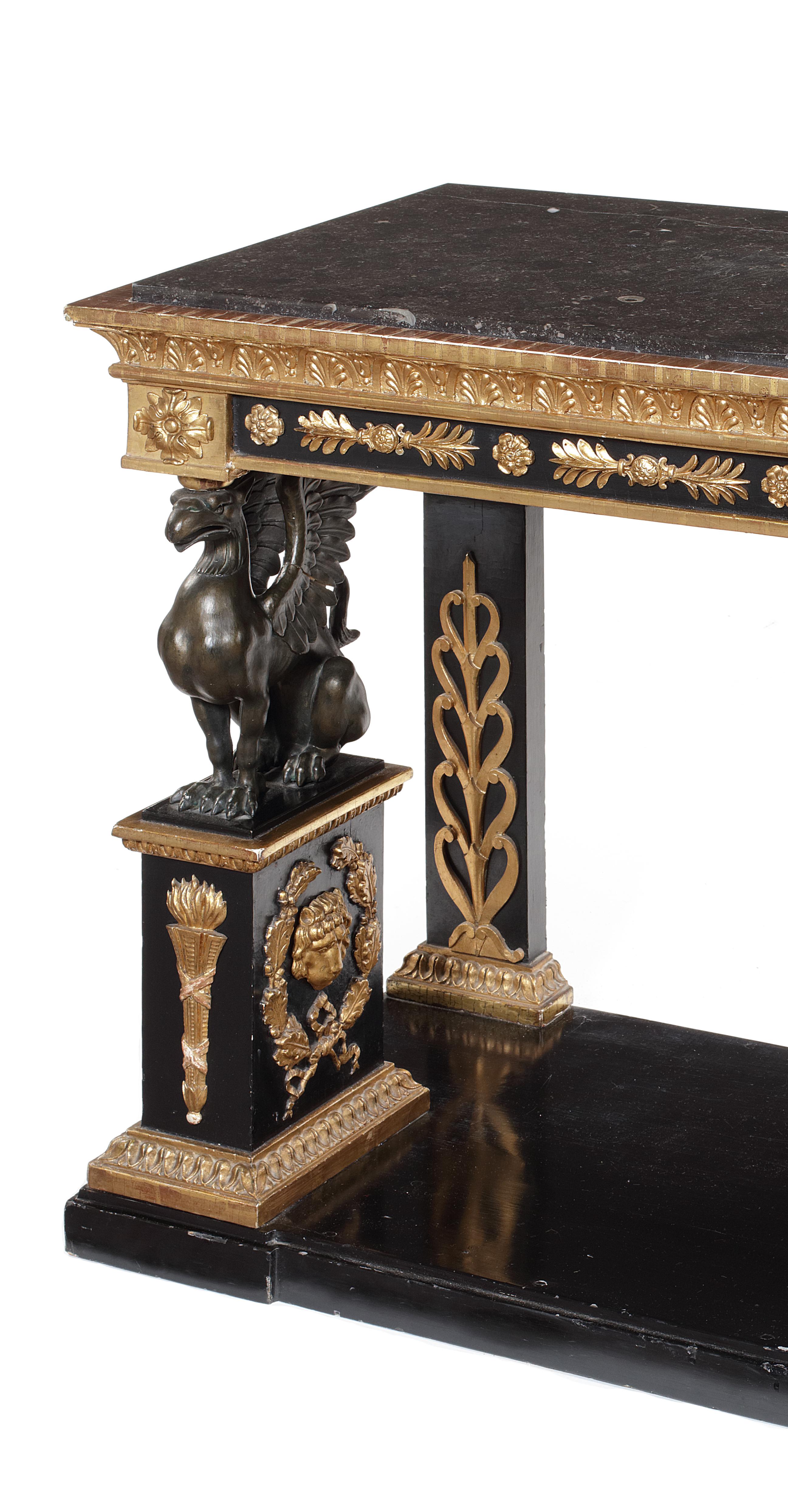 Empire 19th Century and Later, Ebonised, Gilt Wood and Composition Console Table