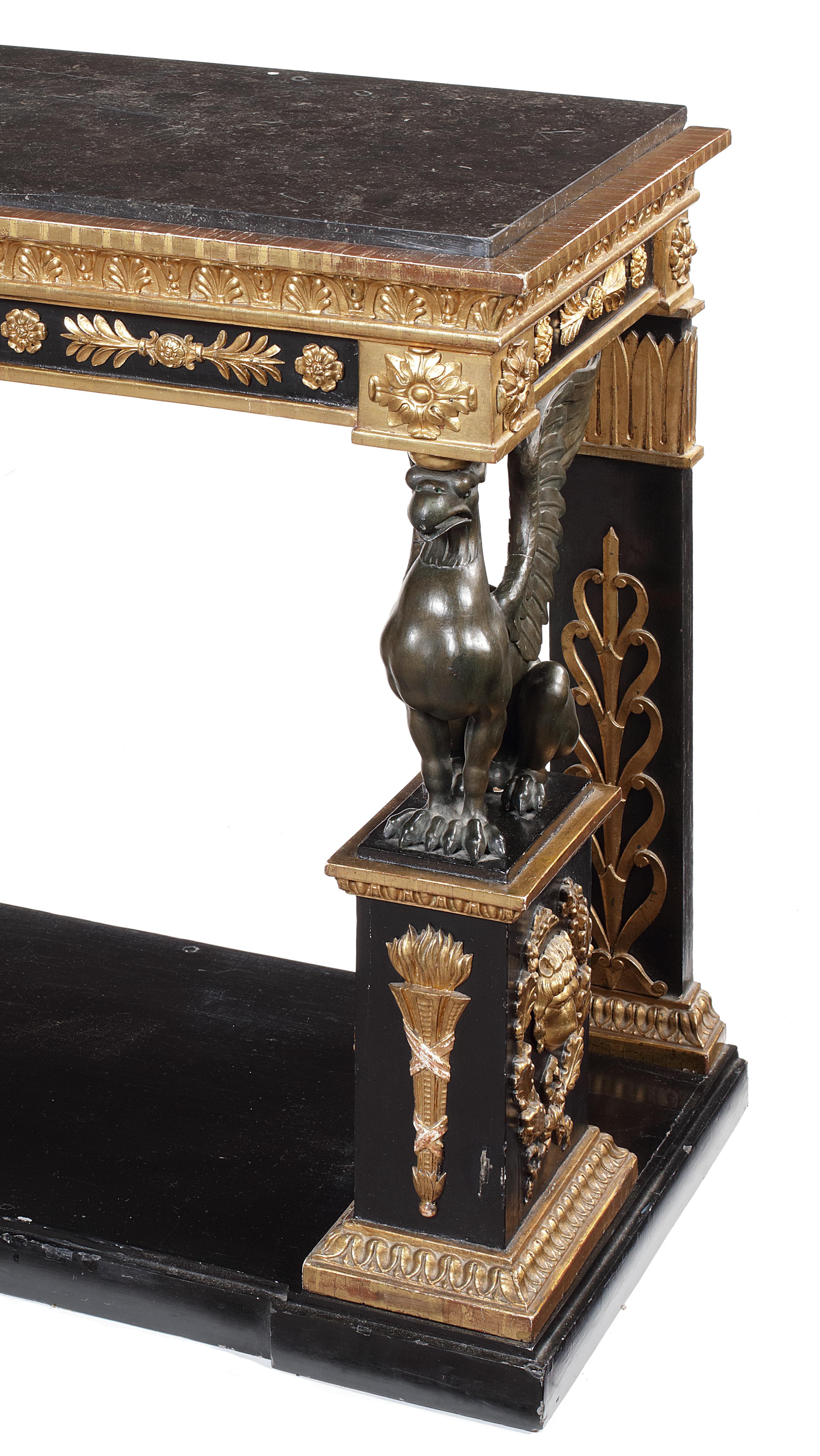European 19th Century and Later, Ebonised, Gilt Wood and Composition Console Table