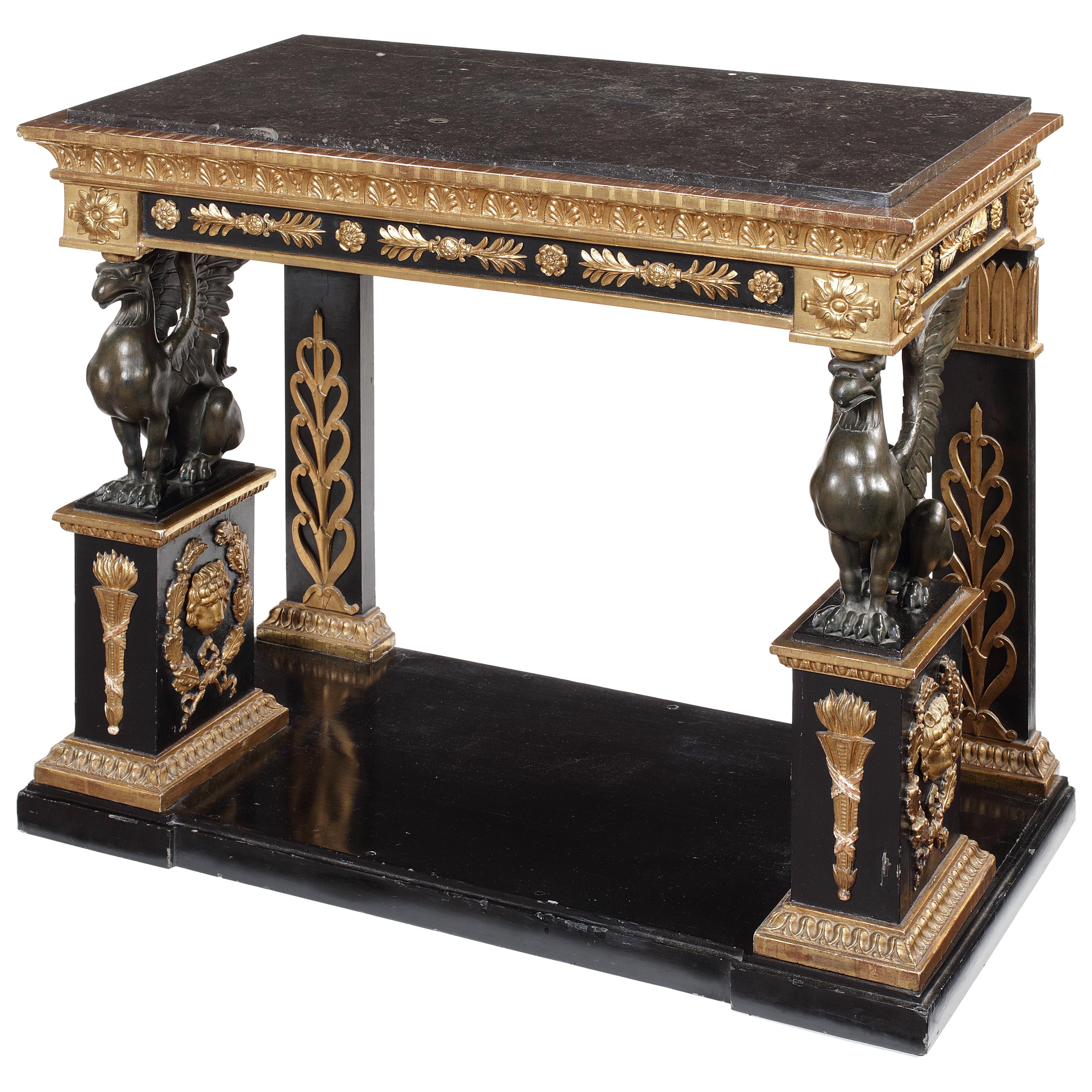 19th Century and Later, Ebonised, Gilt Wood and Composition Console Table