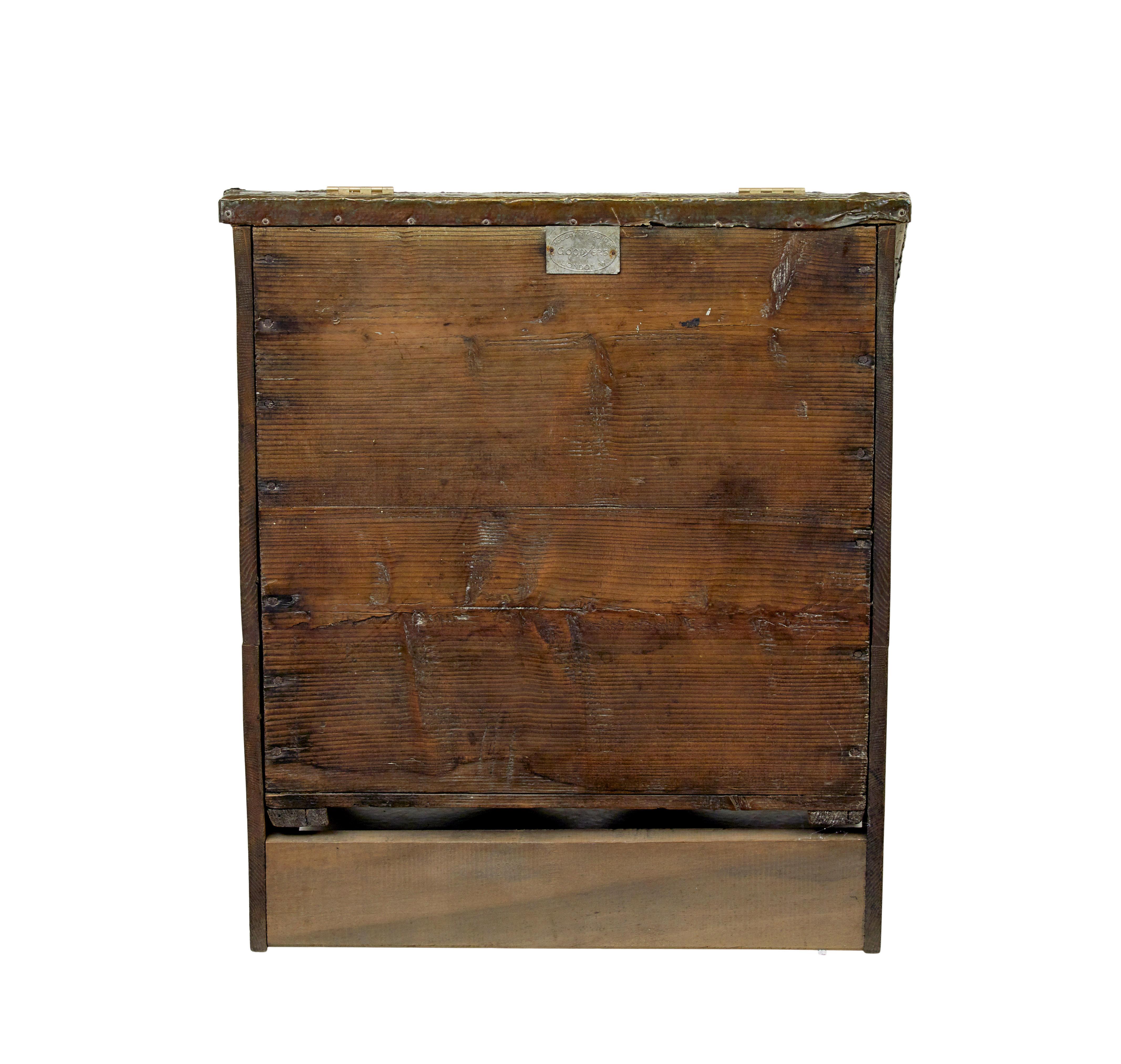 Embossed 19th Century and later oak and brass storage box For Sale