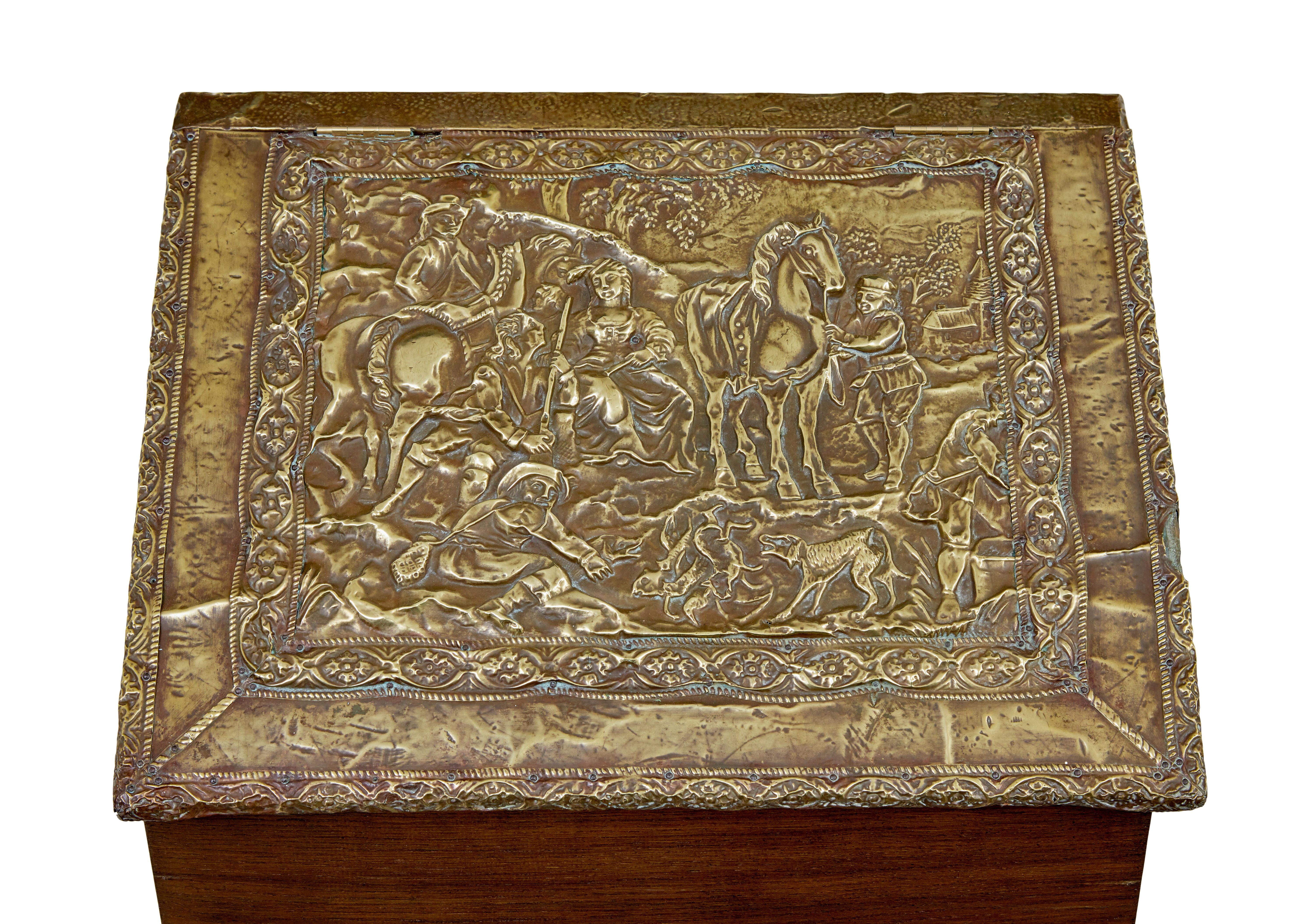 Brass 19th Century and later oak and brass storage box For Sale