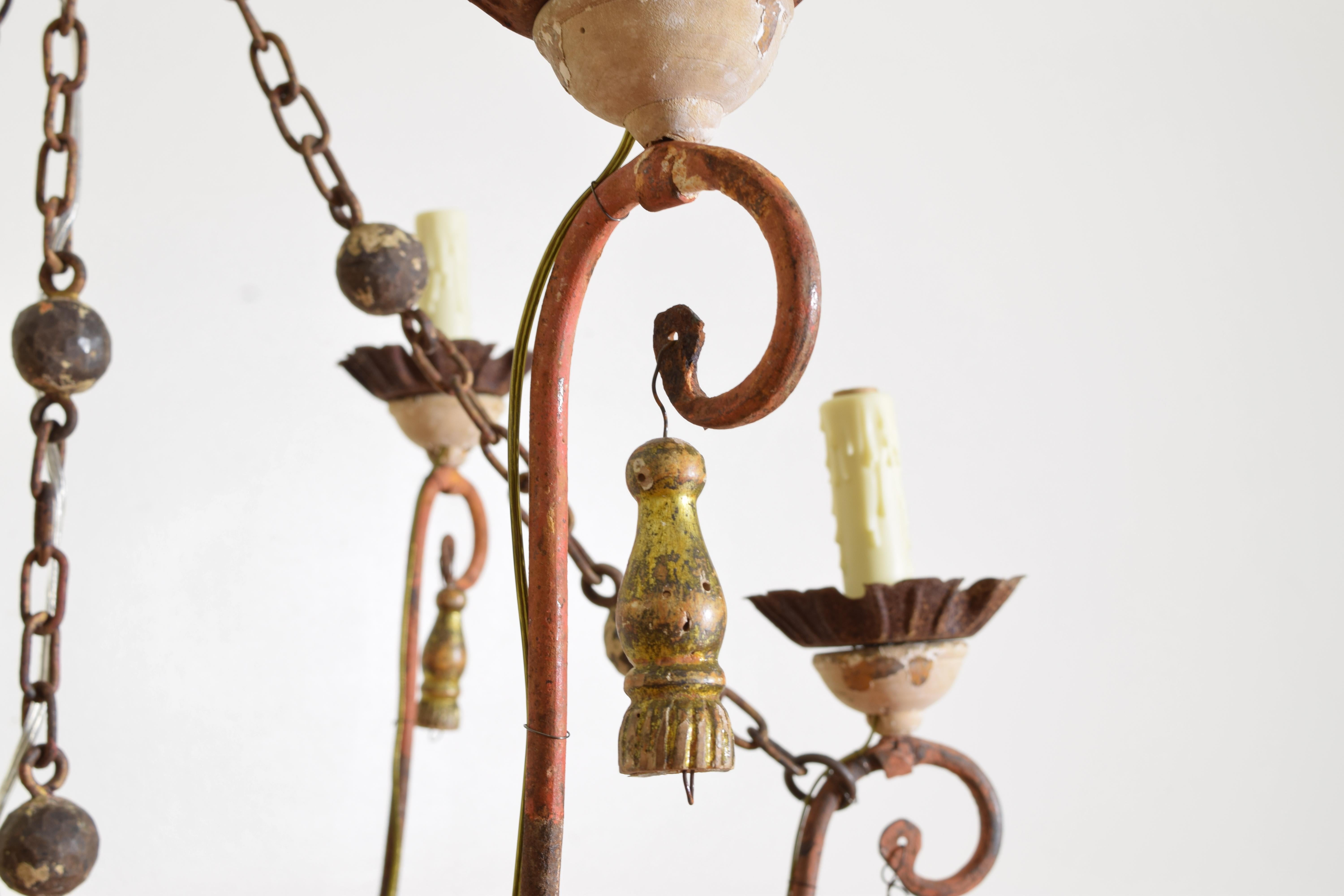 19th Century and Later Painted Iron Six Light Chandelier For Sale 4