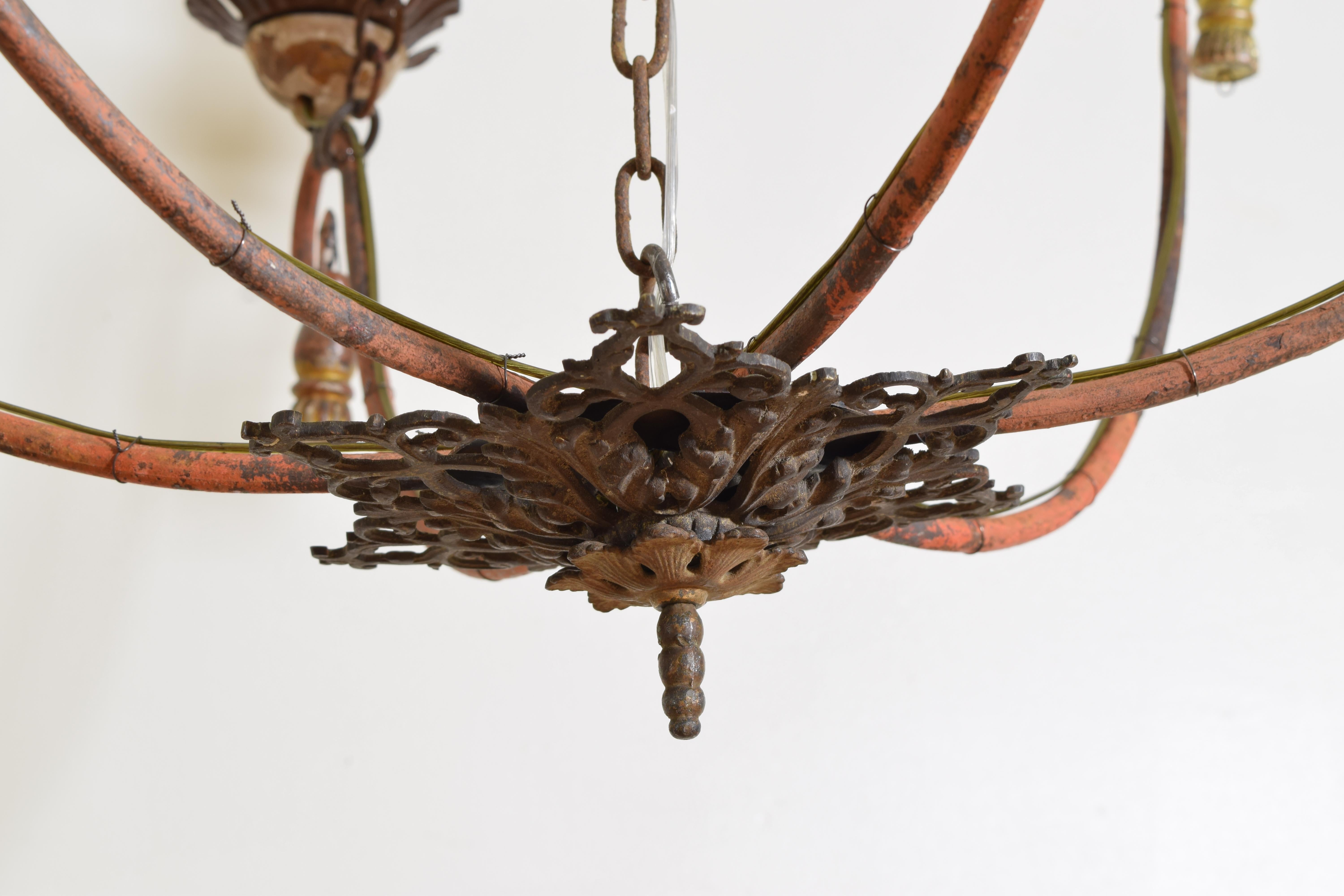 19th Century and Later Painted Iron Six Light Chandelier For Sale 5