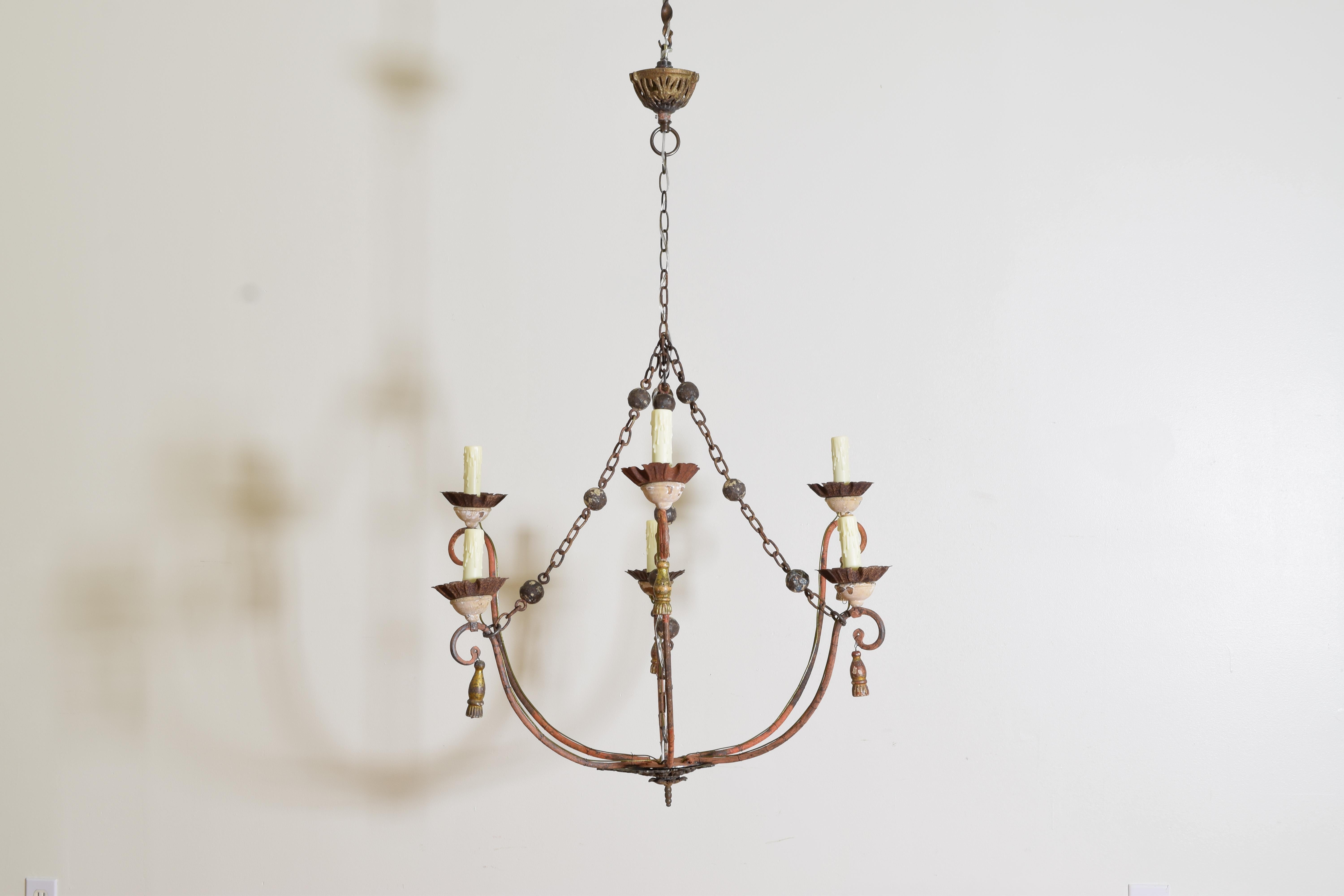 Italian 19th Century and Later Painted Iron Six Light Chandelier For Sale