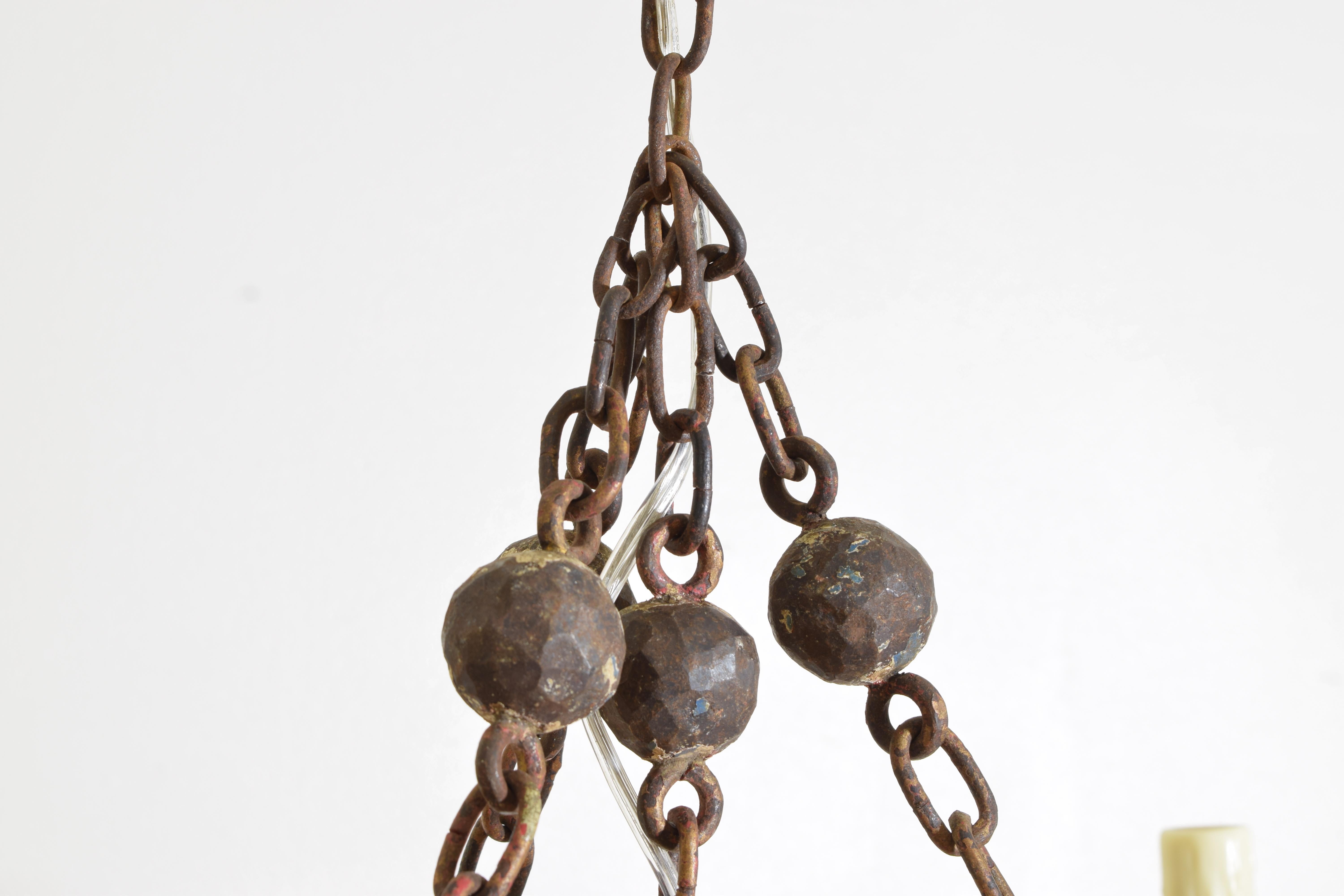 Wrought Iron 19th Century and Later Painted Iron Six Light Chandelier For Sale