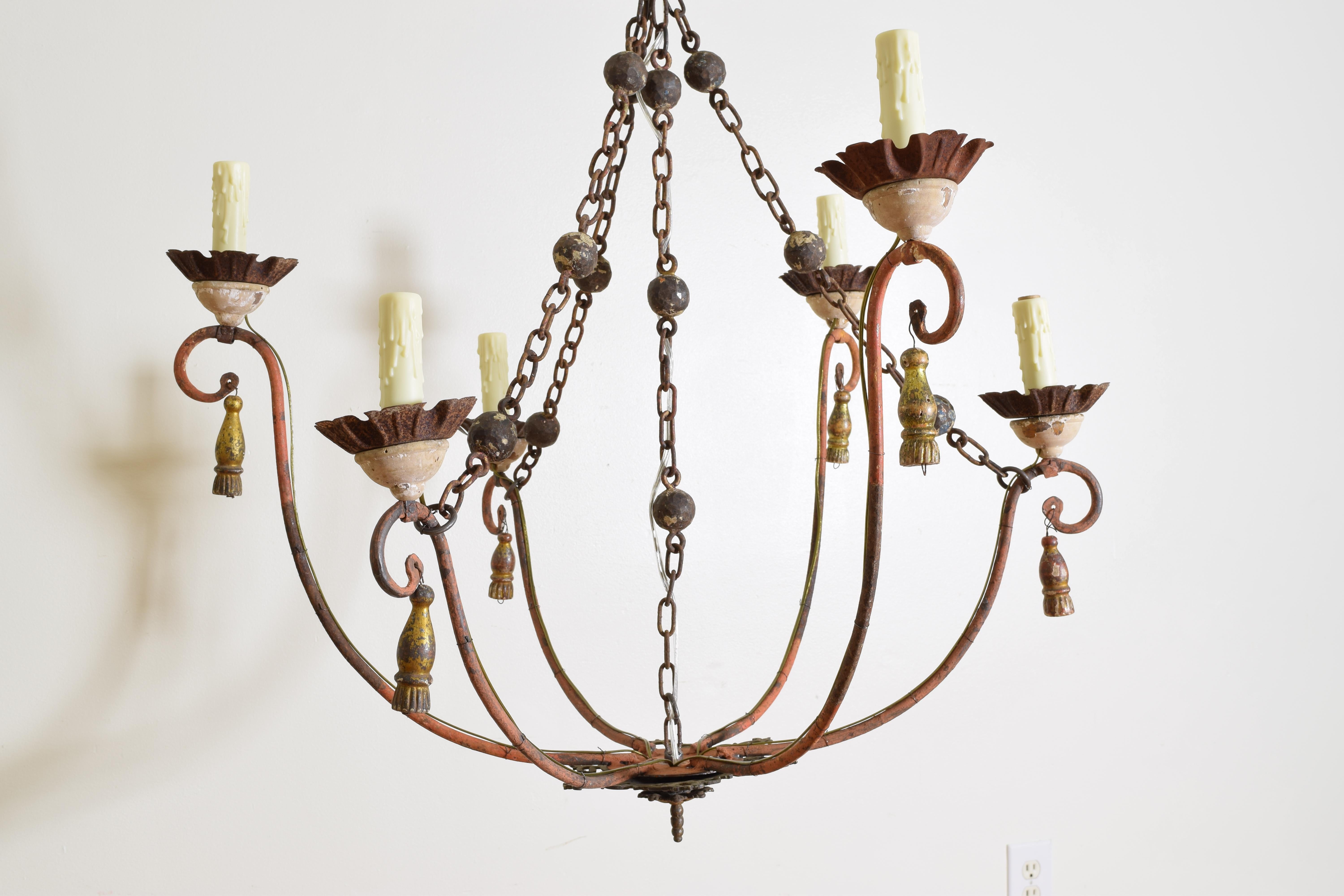 19th Century and Later Painted Iron Six Light Chandelier For Sale 1