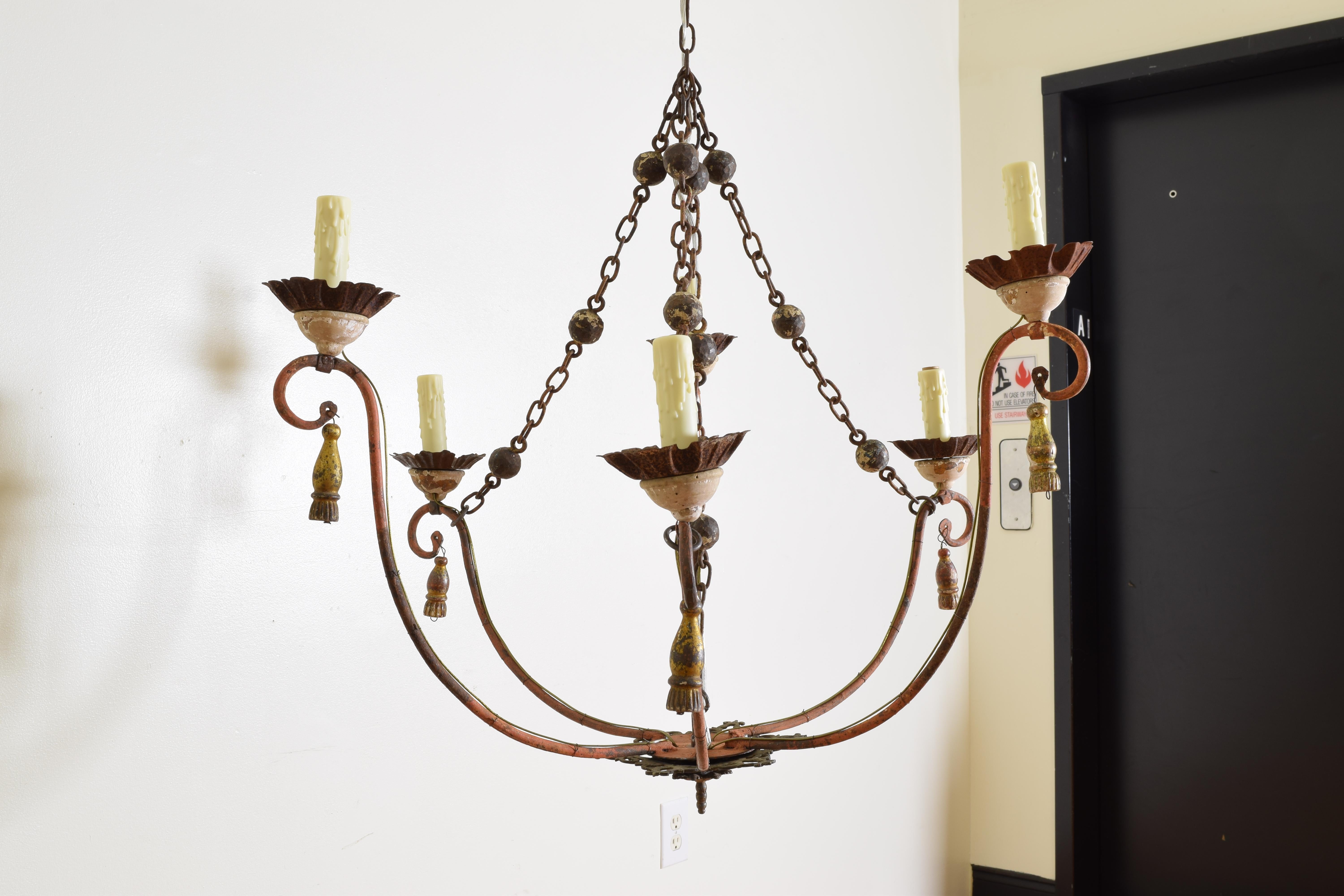 19th Century and Later Painted Iron Six Light Chandelier For Sale 2