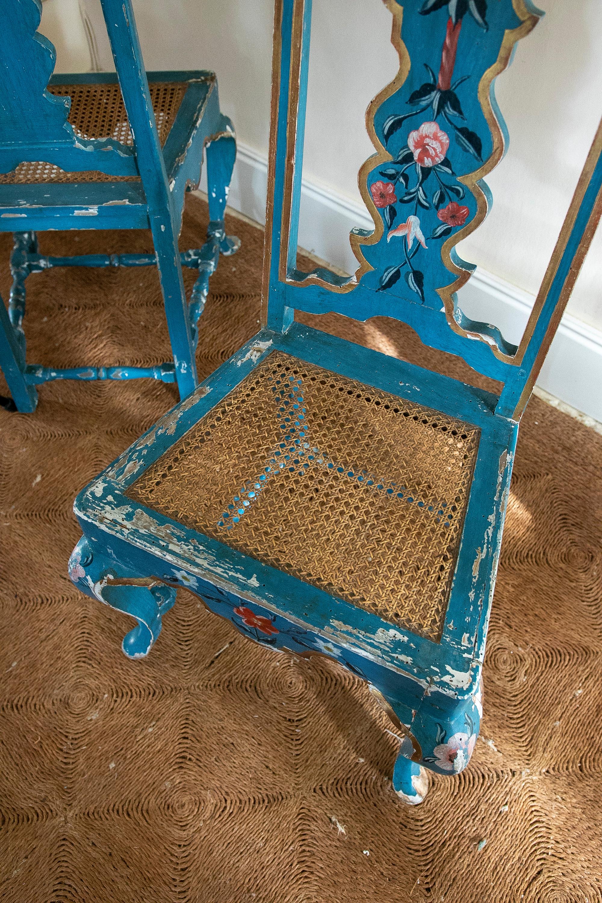 19th Century Andalusian Pair of Hand-Painted Chairs with Latticework Seat 5
