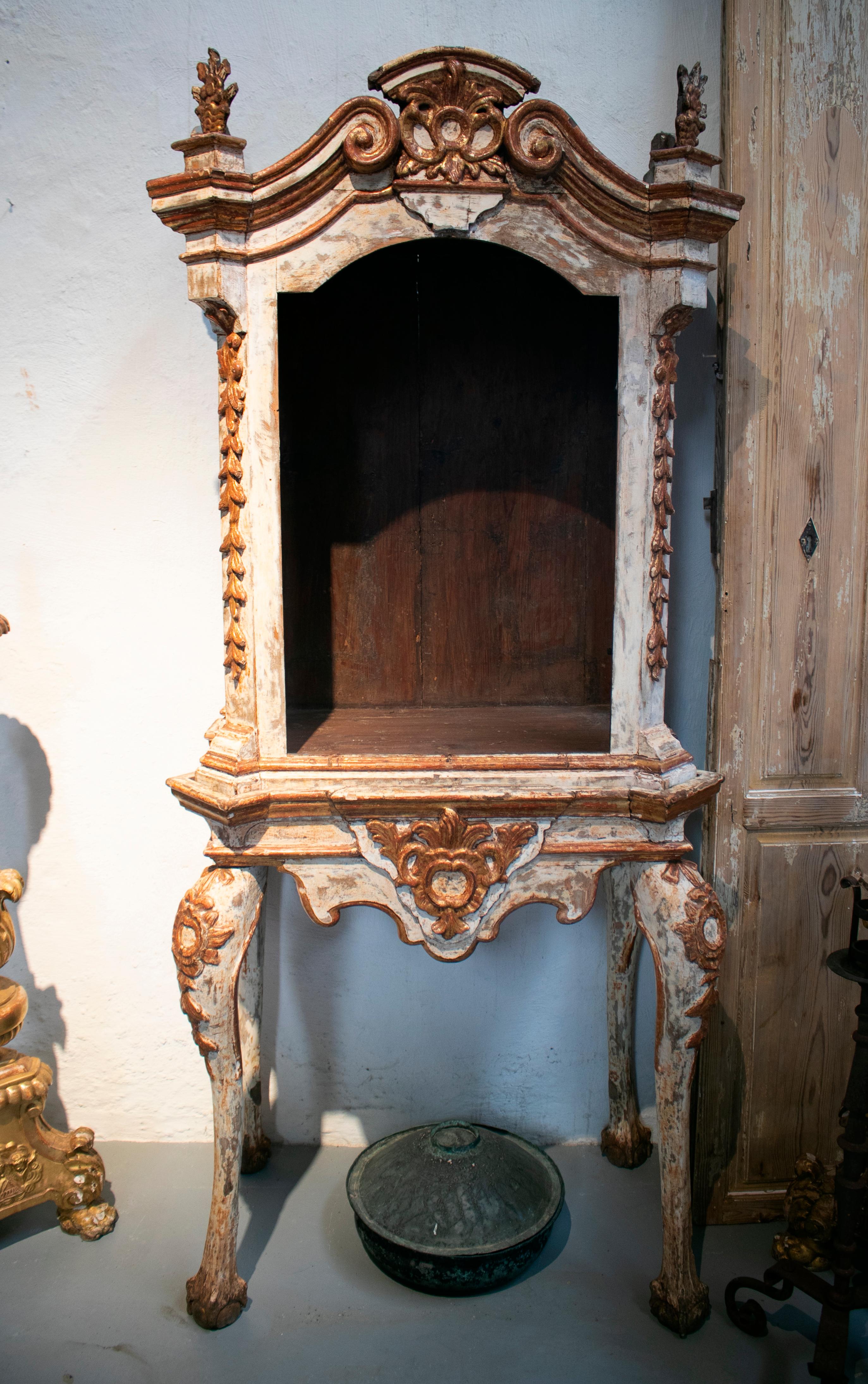 19th century Andalusian Spanish painted golden glass cabinet.

(Glass panels not included).